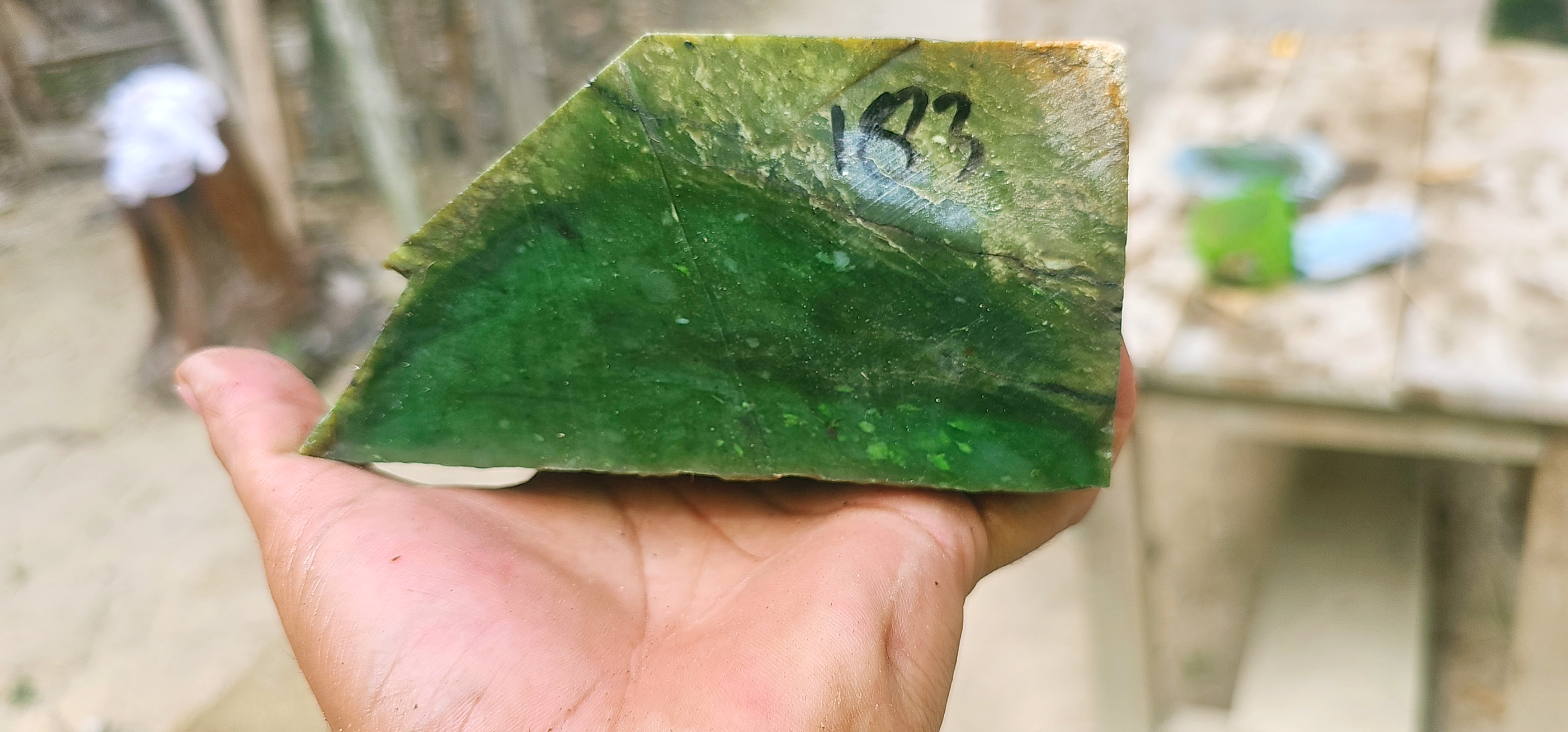 Natural Green Jade Rough Stone – Vivid Emerald Green Core with Pale Green Matrix & Golden-Brown Host Rock, 1.7 KG