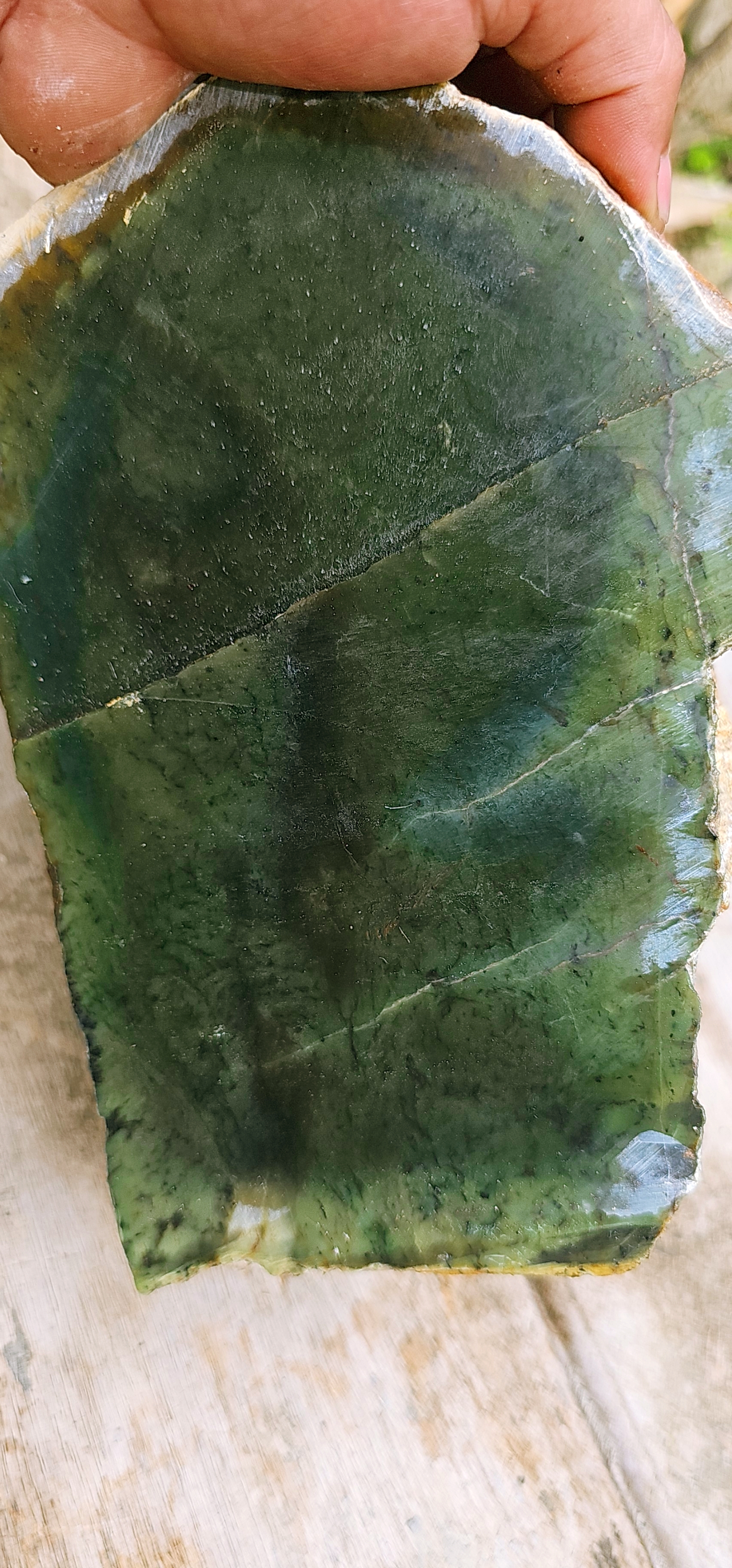 Natural Deep Forest Green Jade Rough Slab – Translucent Green Core, Dark Green Matrix, Natural Rust-Brown Skin & Strong Color Zoning – 4.6 KG