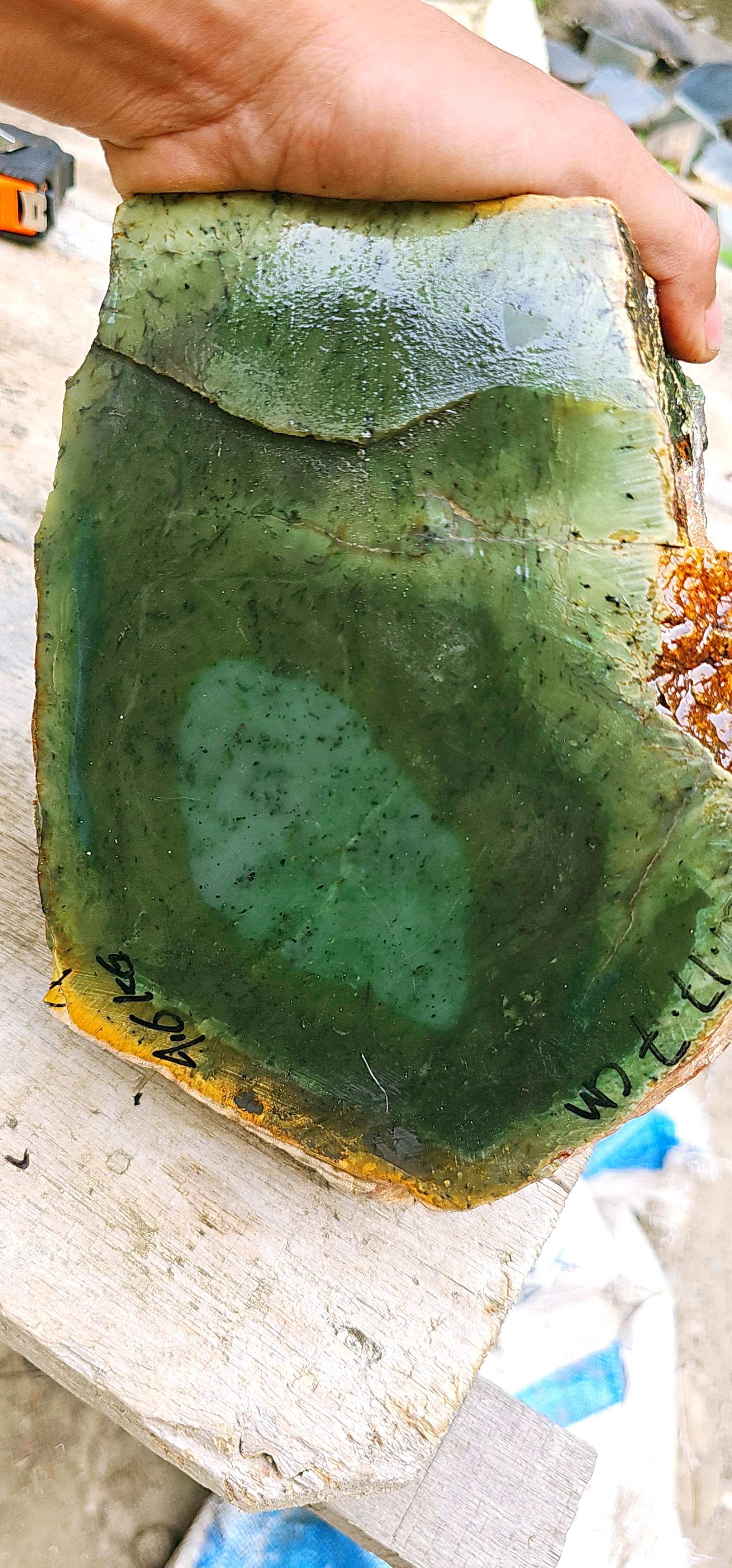 Natural Deep Forest Green Jade Rough Slab – Translucent Green Core, Dark Green Matrix, Natural Rust-Brown Skin & Strong Color Zoning – 4.6 KG