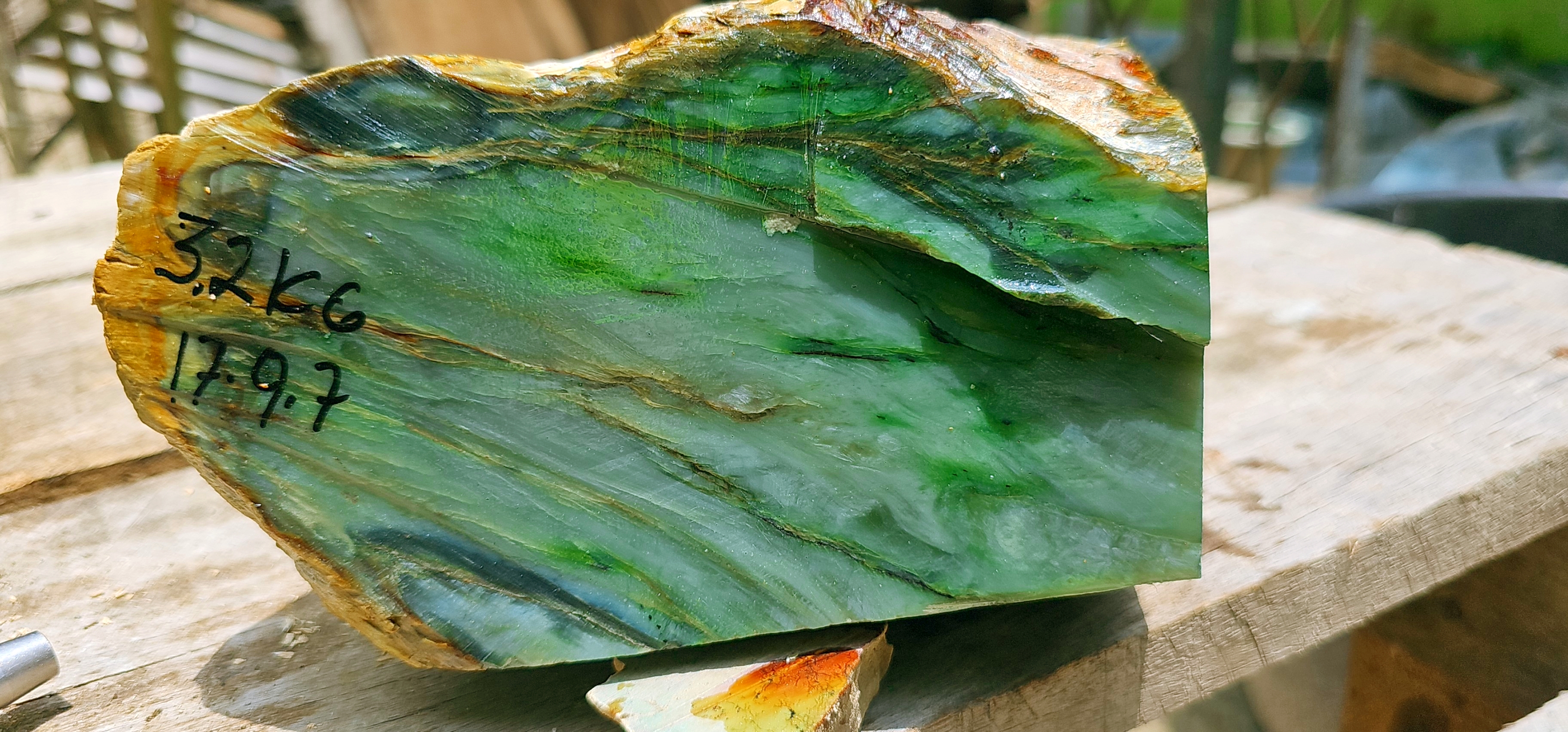 Aceh Natural Nephrite Jade – Deep Emerald Green & Sage Green with Flowing Dark-Green Banding and Natural Golden-Brown Matrix – 3.2 KG