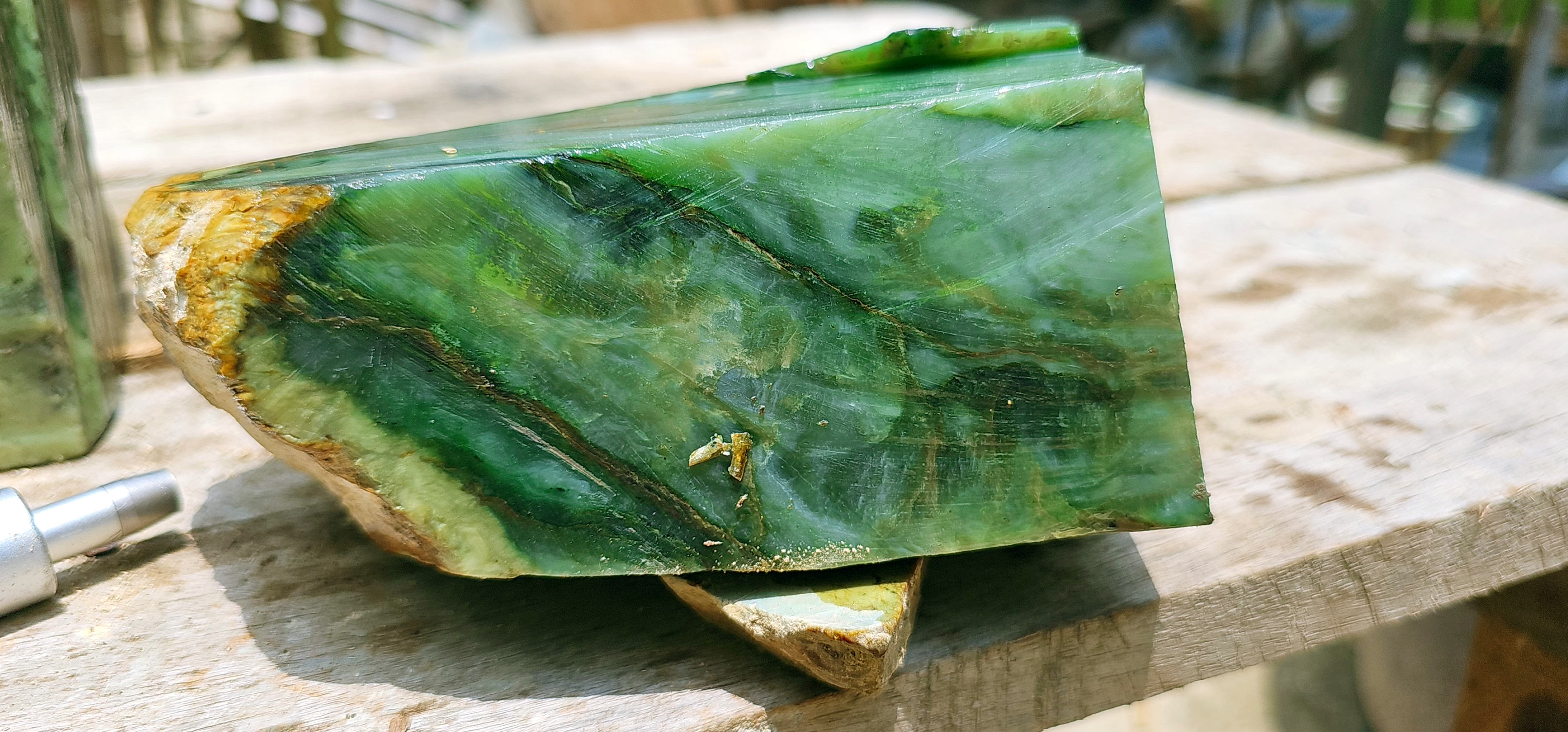 Aceh Natural Nephrite Jade – Deep Emerald Green & Sage Green with Flowing Dark-Green Banding and Natural Golden-Brown Matrix – 3.2 KG