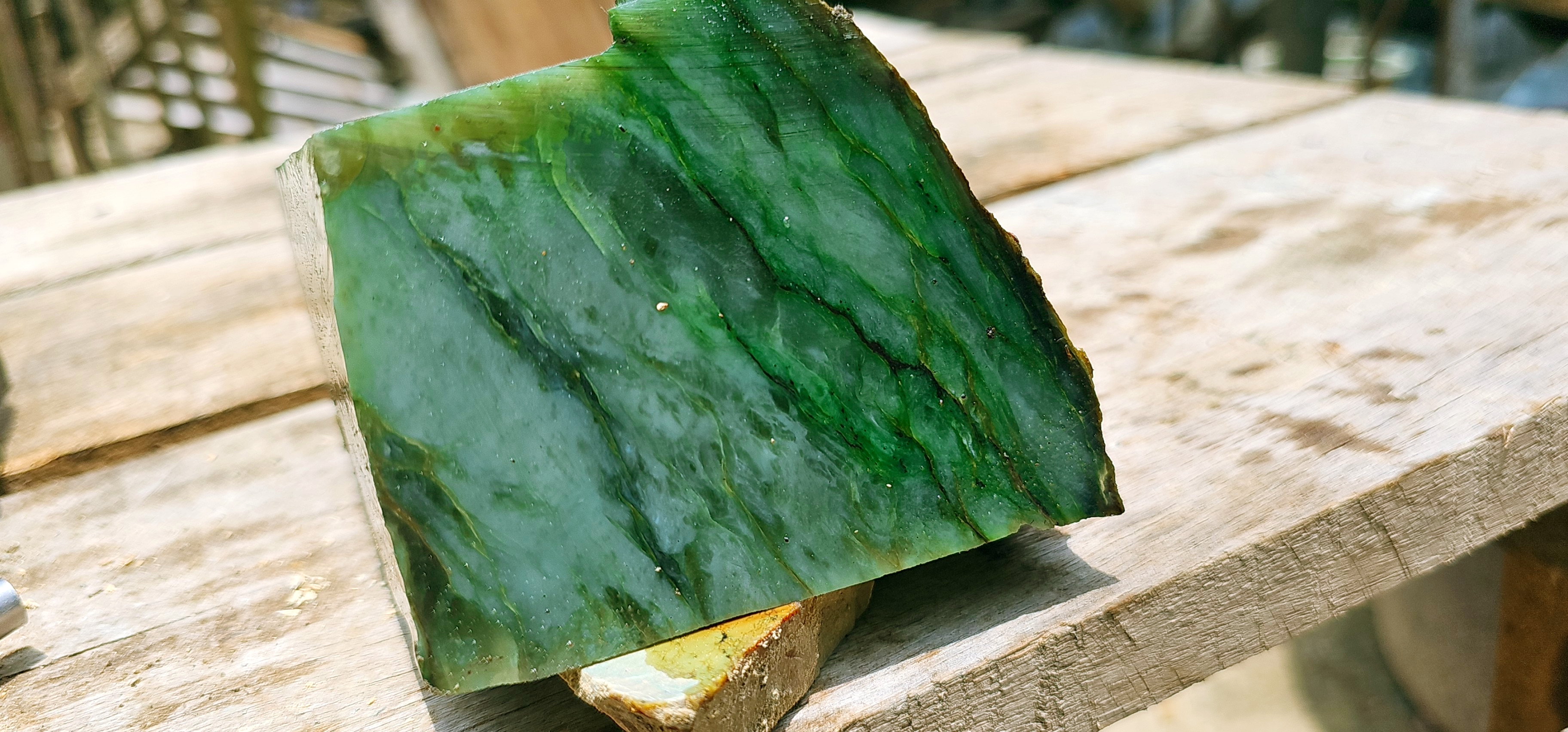Aceh Natural Nephrite Jade – Deep Emerald Green & Sage Green with Flowing Dark-Green Banding and Natural Golden-Brown Matrix – 3.2 KG