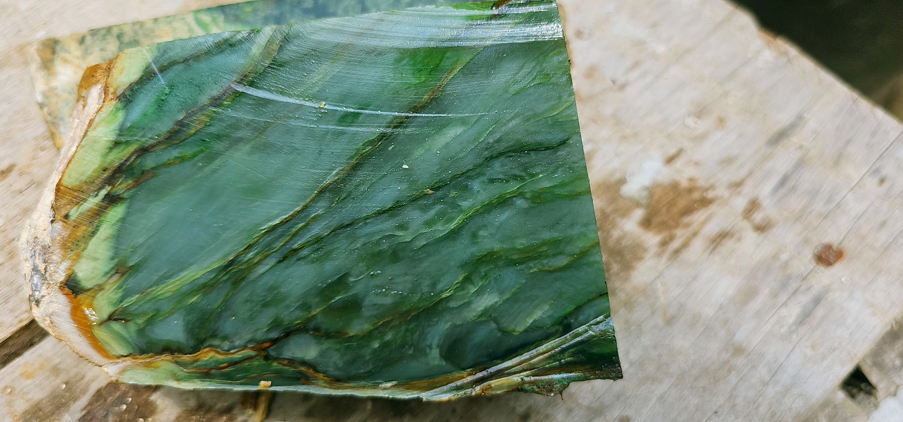 Aceh Natural Nephrite Jade – Deep Emerald Green & Sage Green with Flowing Dark-Green Banding and Natural Golden-Brown Matrix – 3.2 KG