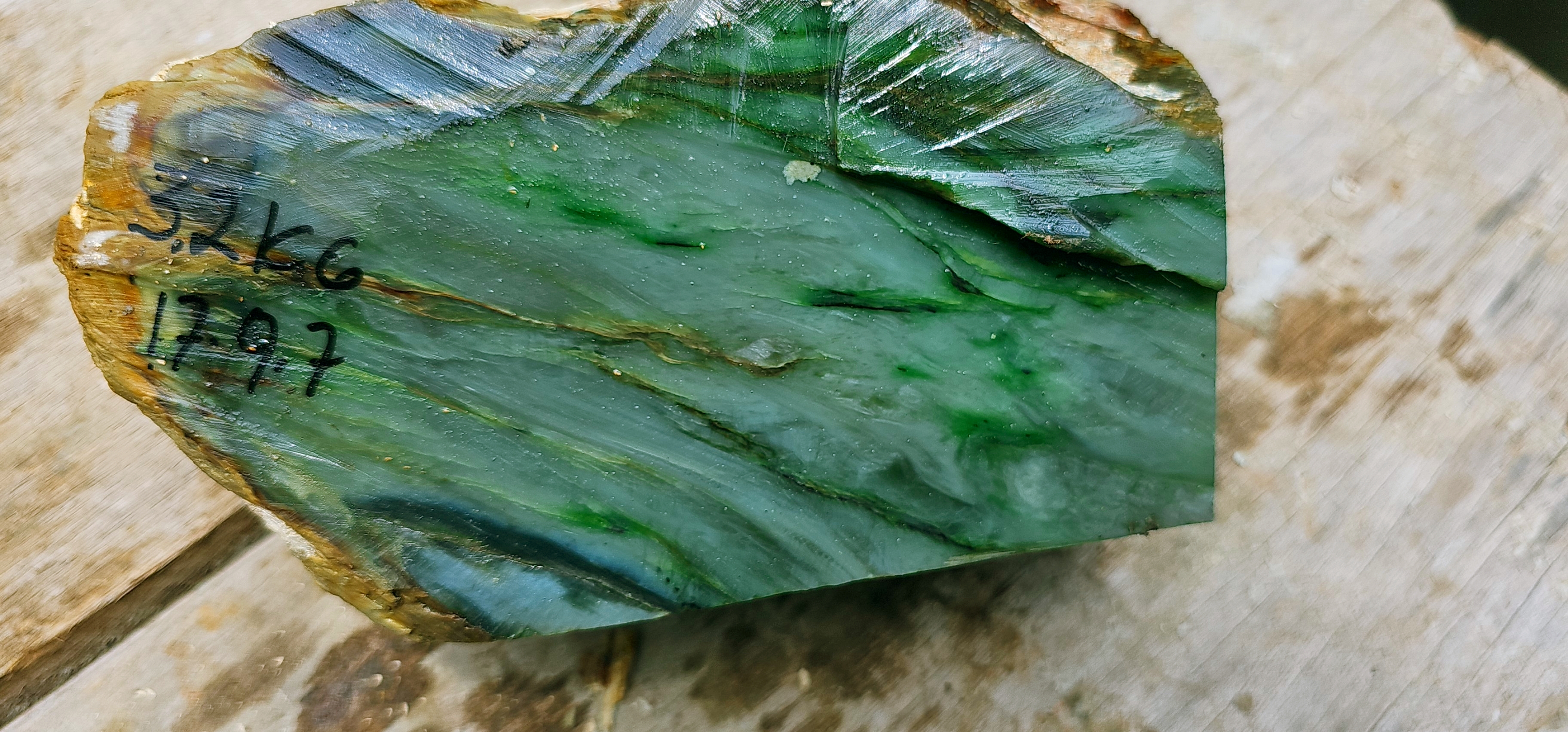 Aceh Natural Nephrite Jade – Deep Emerald Green & Sage Green with Flowing Dark-Green Banding and Natural Golden-Brown Matrix – 3.2 KG