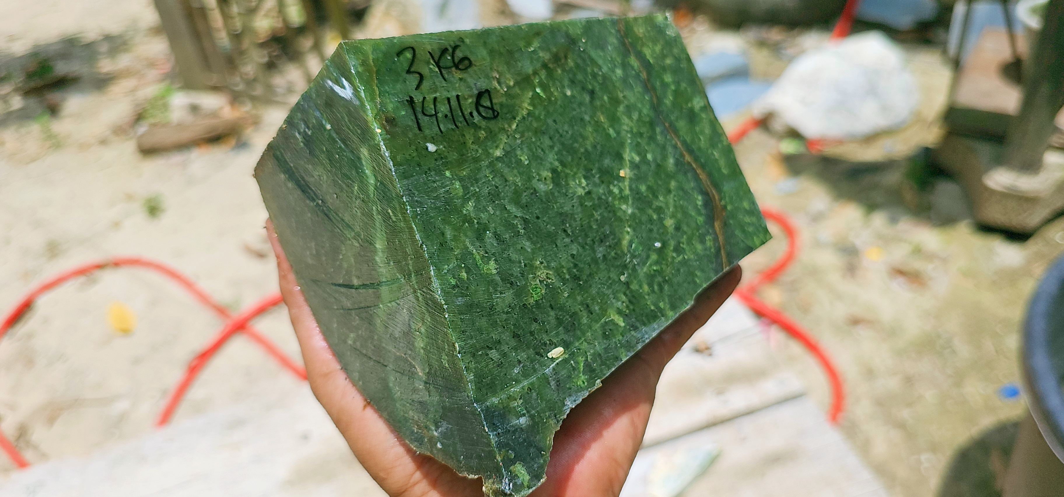 Aceh Natural Nephrite Jade – Deep Forest Green with Dark Green Mineral Texture and Natural Veining – 3 KG