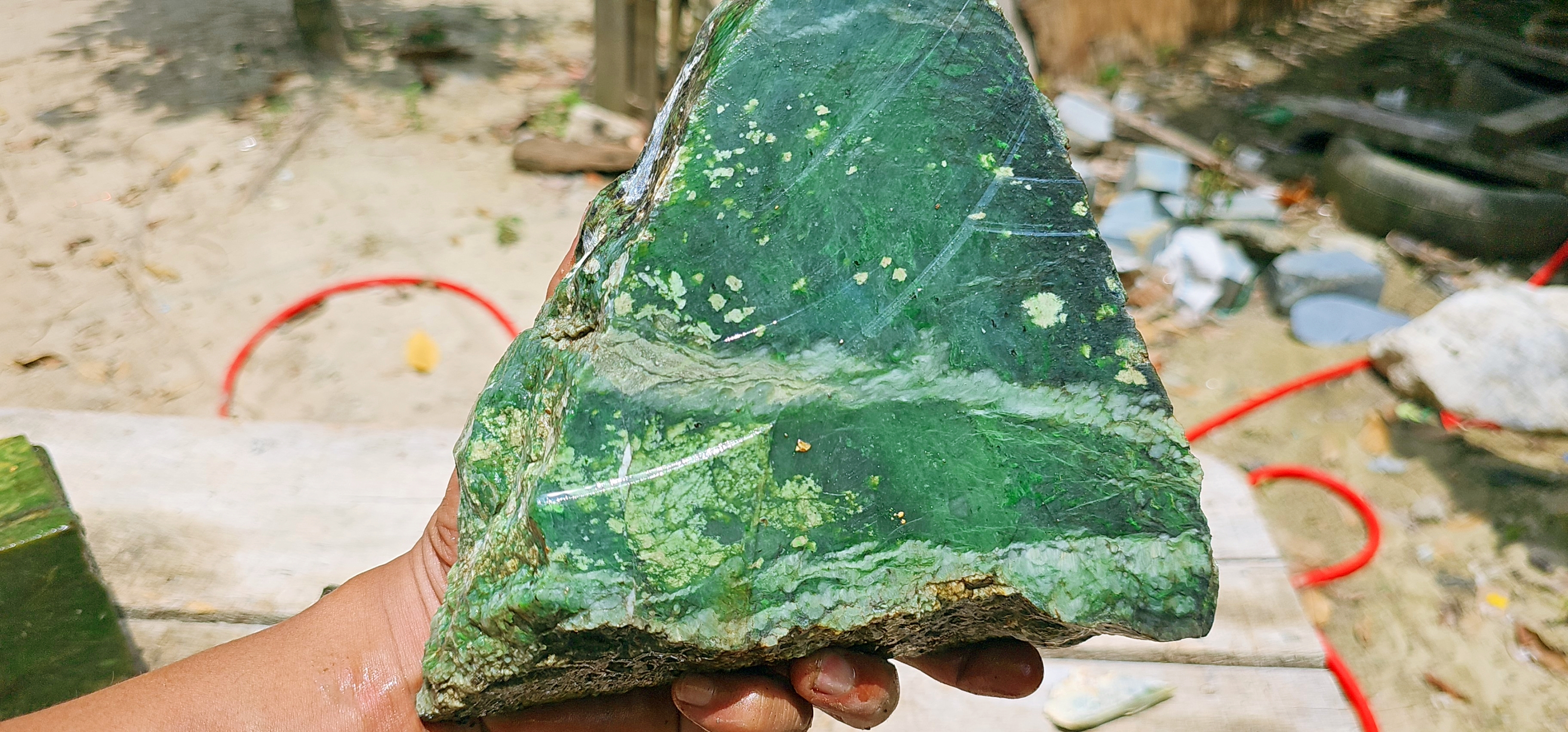 Aceh Natural Nephrite Jade – Rich Emerald Green with Pale Green Veining and Natural Mineral Inclusions – 3 KG