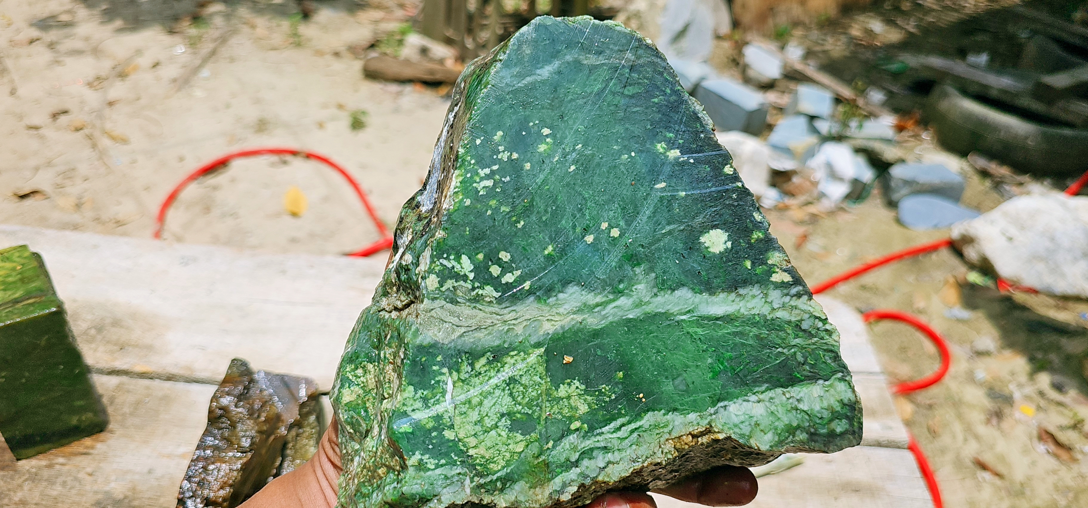 Aceh Natural Nephrite Jade – Rich Emerald Green with Pale Green Veining and Natural Mineral Inclusions – 3 KG