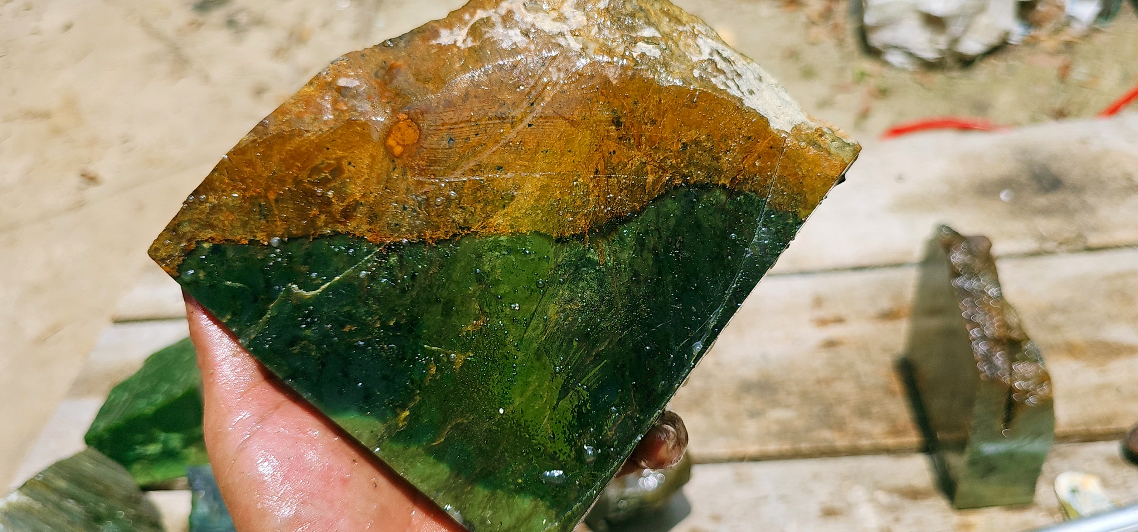 Aceh Natural Nephrite Jade – Deep Forest Green with Olive-Green Matrix and Radial Mineral Texture – 1.3 KG