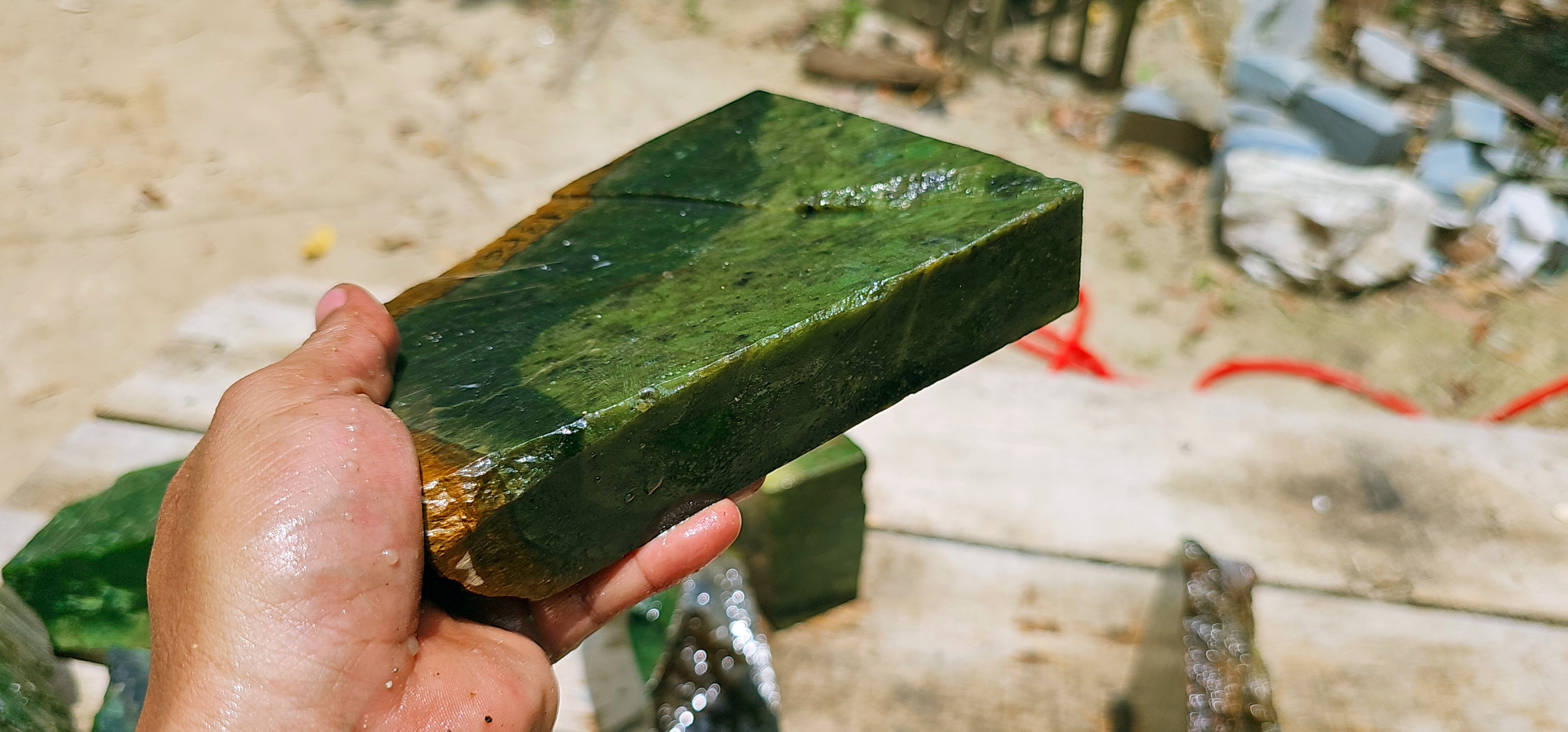 Aceh Natural Nephrite Jade – Deep Forest Green with Olive-Green Matrix and Radial Mineral Texture – 1.3 KG