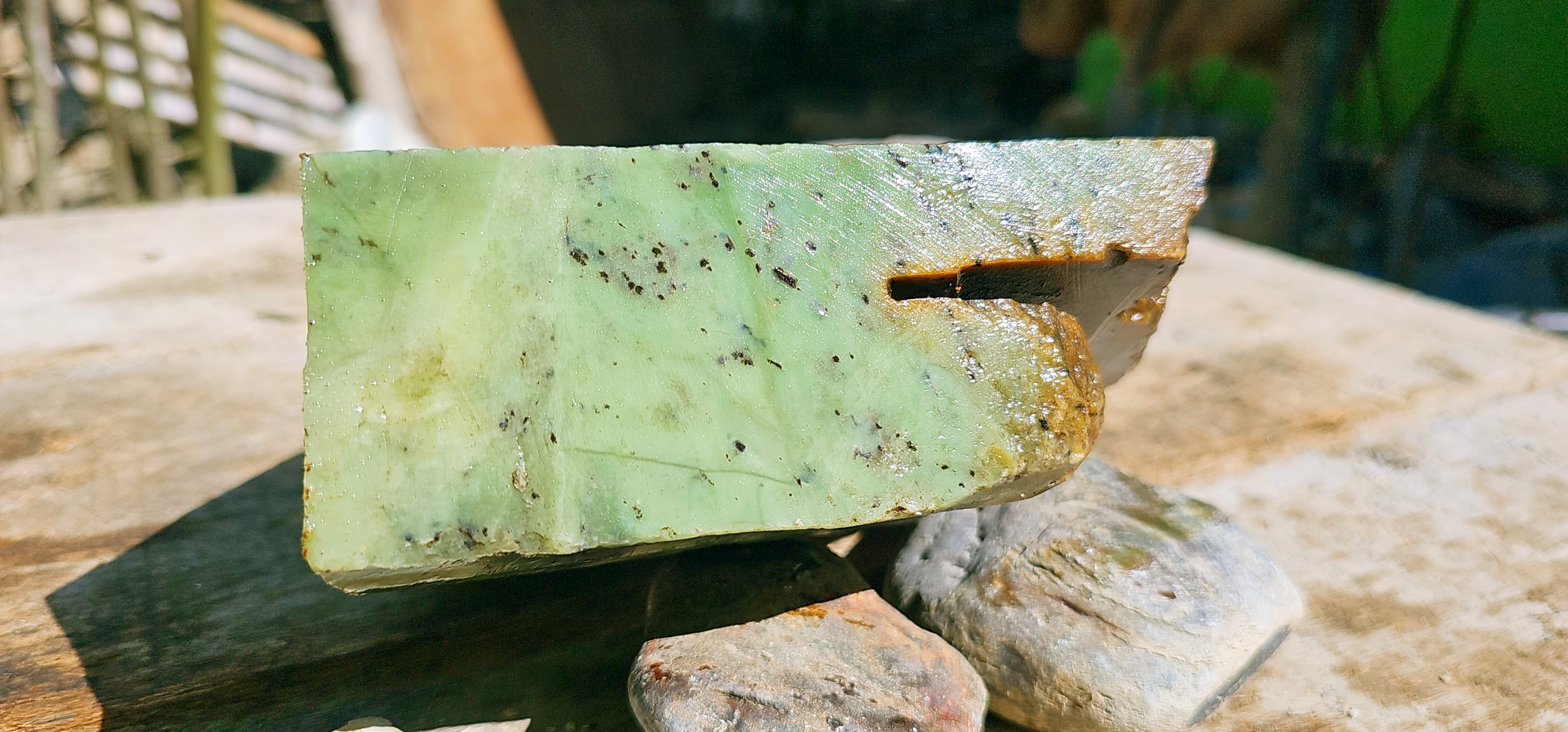 Aceh Natural Nephrite Jade – Light Celadon Green with Deep Green Mottling and Fine Dark Mineral Inclusions – 3 KG