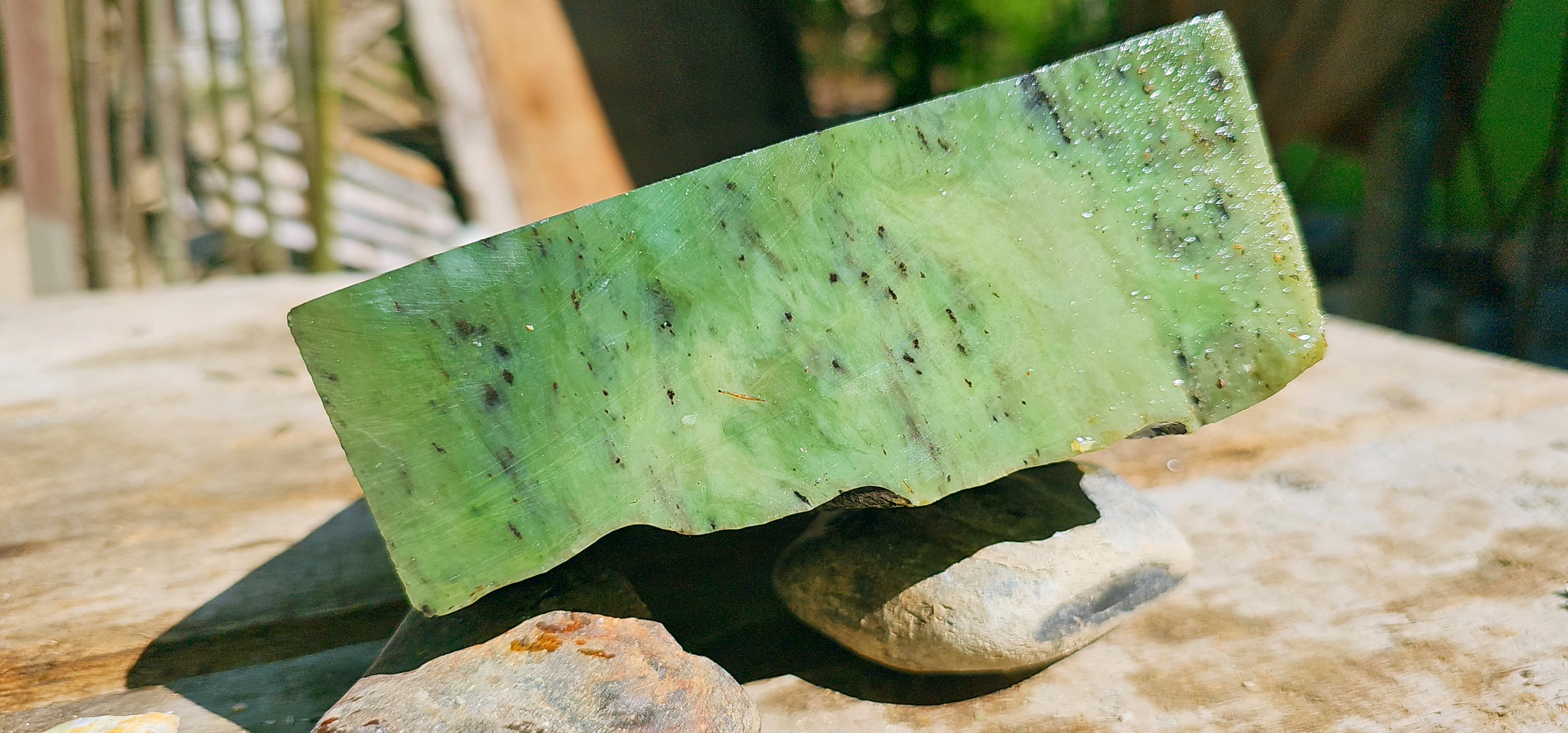 Aceh Natural Nephrite Jade – Light Celadon Green with Deep Green Mottling and Fine Dark Mineral Inclusions – 3 KG