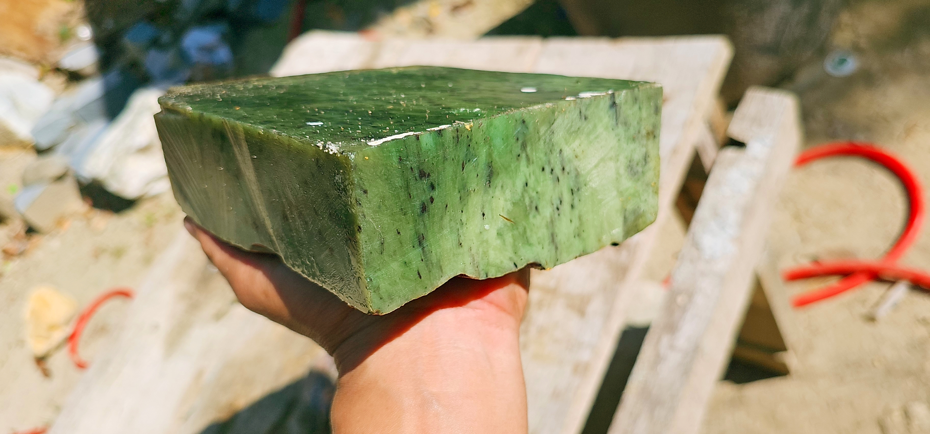 Aceh Natural Nephrite Jade – Light Celadon Green with Deep Green Mottling and Fine Dark Mineral Inclusions – 3 KG
