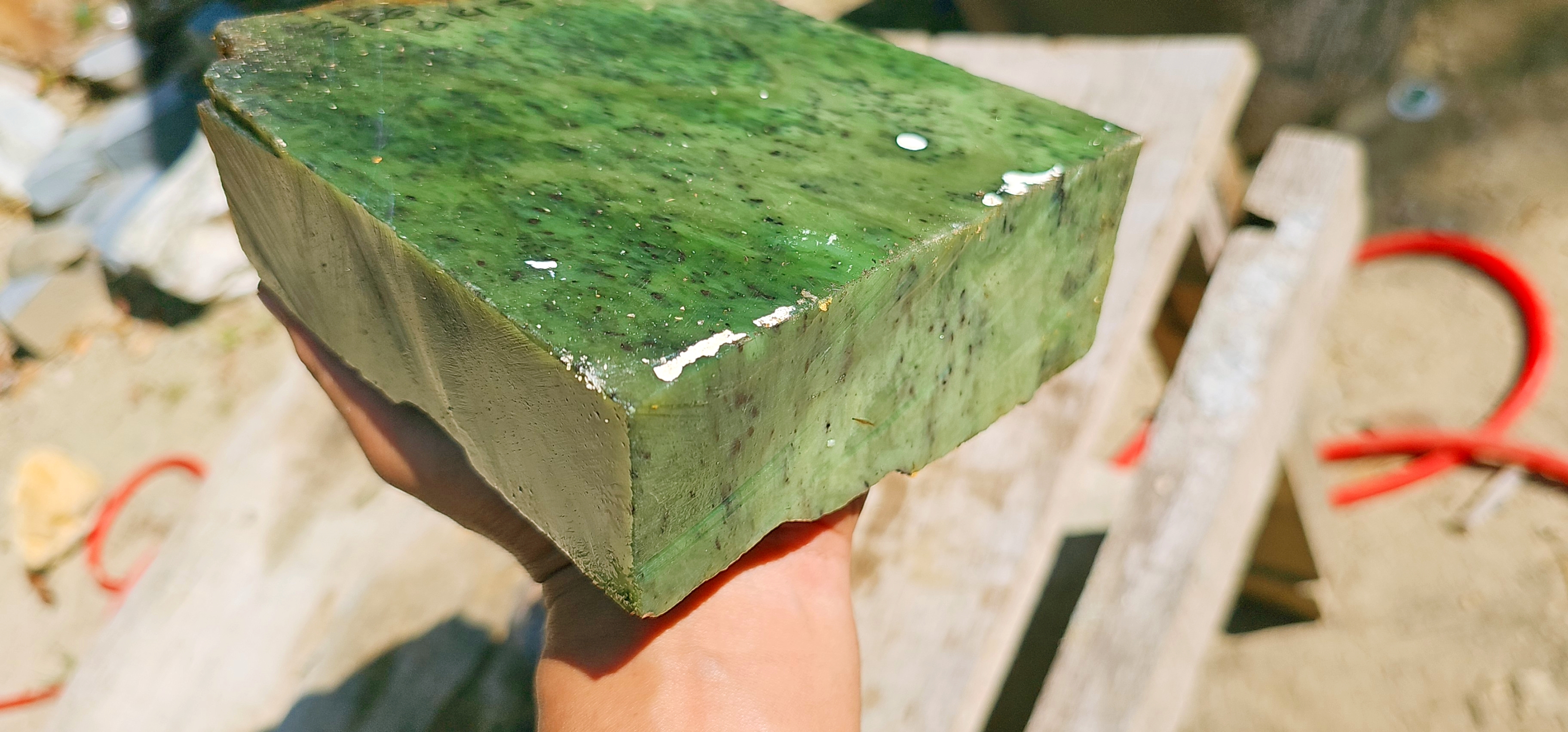 Aceh Natural Nephrite Jade – Light Celadon Green with Deep Green Mottling and Fine Dark Mineral Inclusions – 3 KG