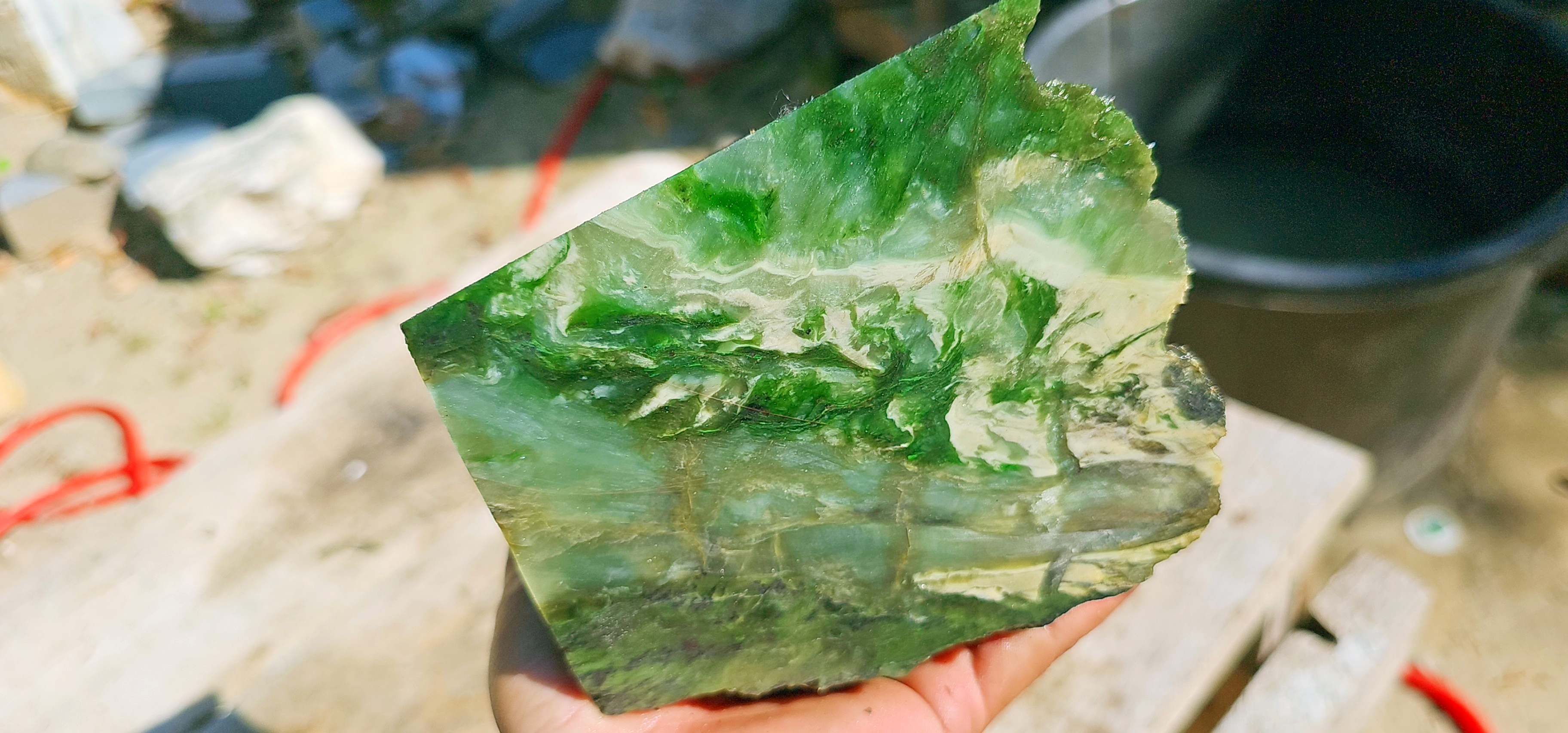 Aceh Natural Nephrite Jade – Vivid Emerald Green with Milky White Translucent Zones and Natural Fibrous Texture – 2.7 KG