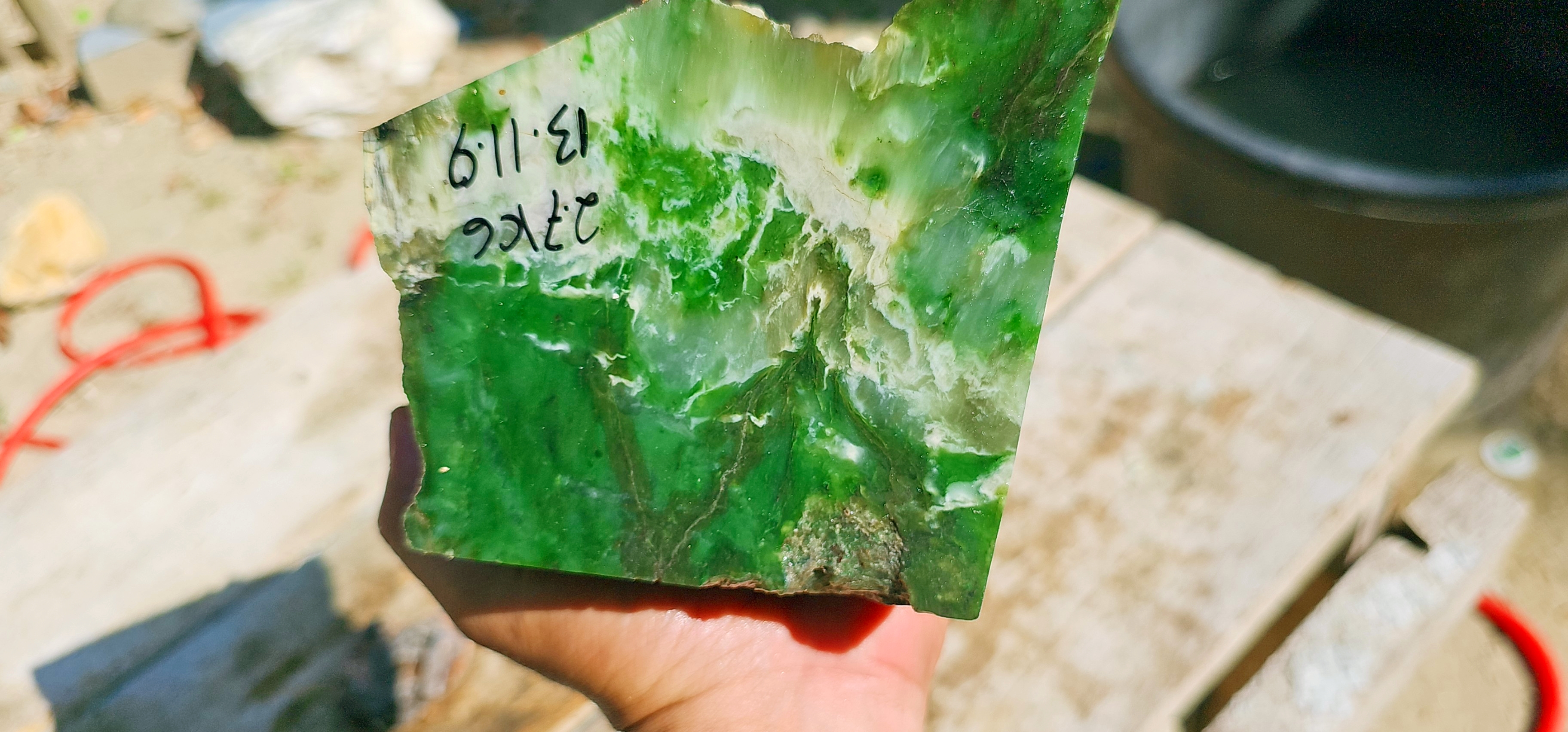 Aceh Natural Nephrite Jade – Vivid Emerald Green with Milky White Translucent Zones and Natural Fibrous Texture – 2.7 KG