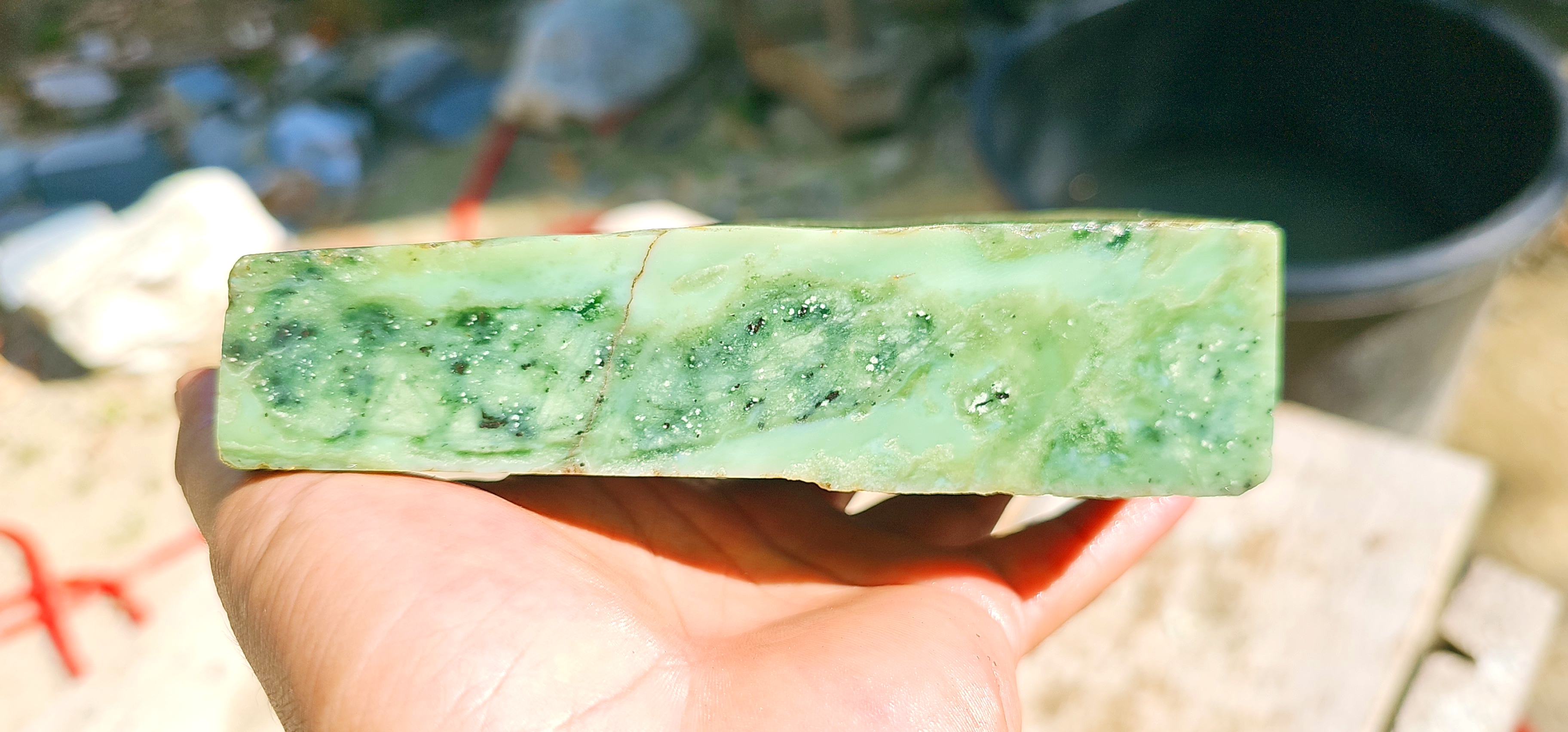 Aceh Natural Nephrite Jade – Pale Mint Green with White-Green Veining and Natural Dark Mineral Inclusions – 1.1 KG