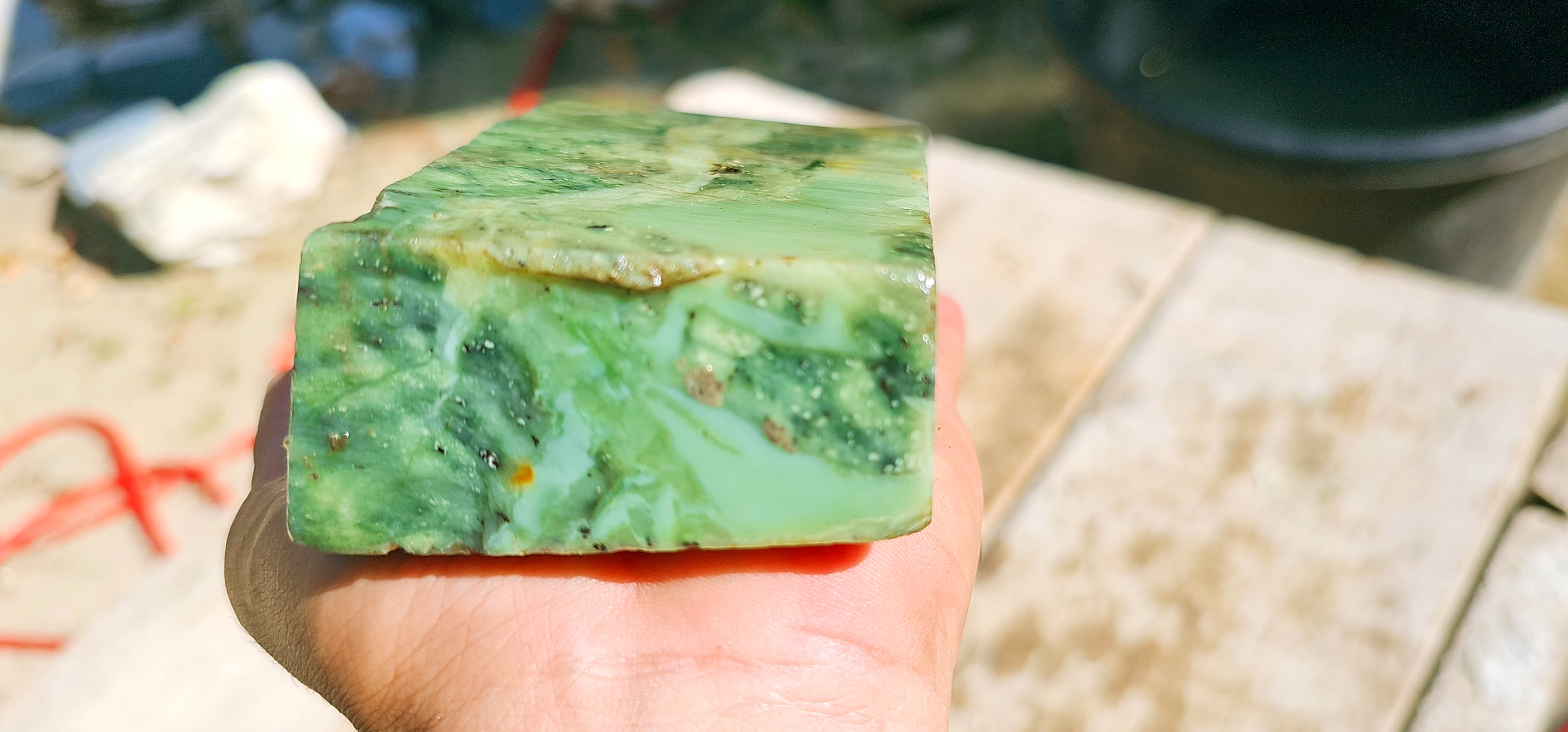 Aceh Natural Nephrite Jade – Pale Mint Green with White-Green Veining and Natural Dark Mineral Inclusions – 1.1 KG