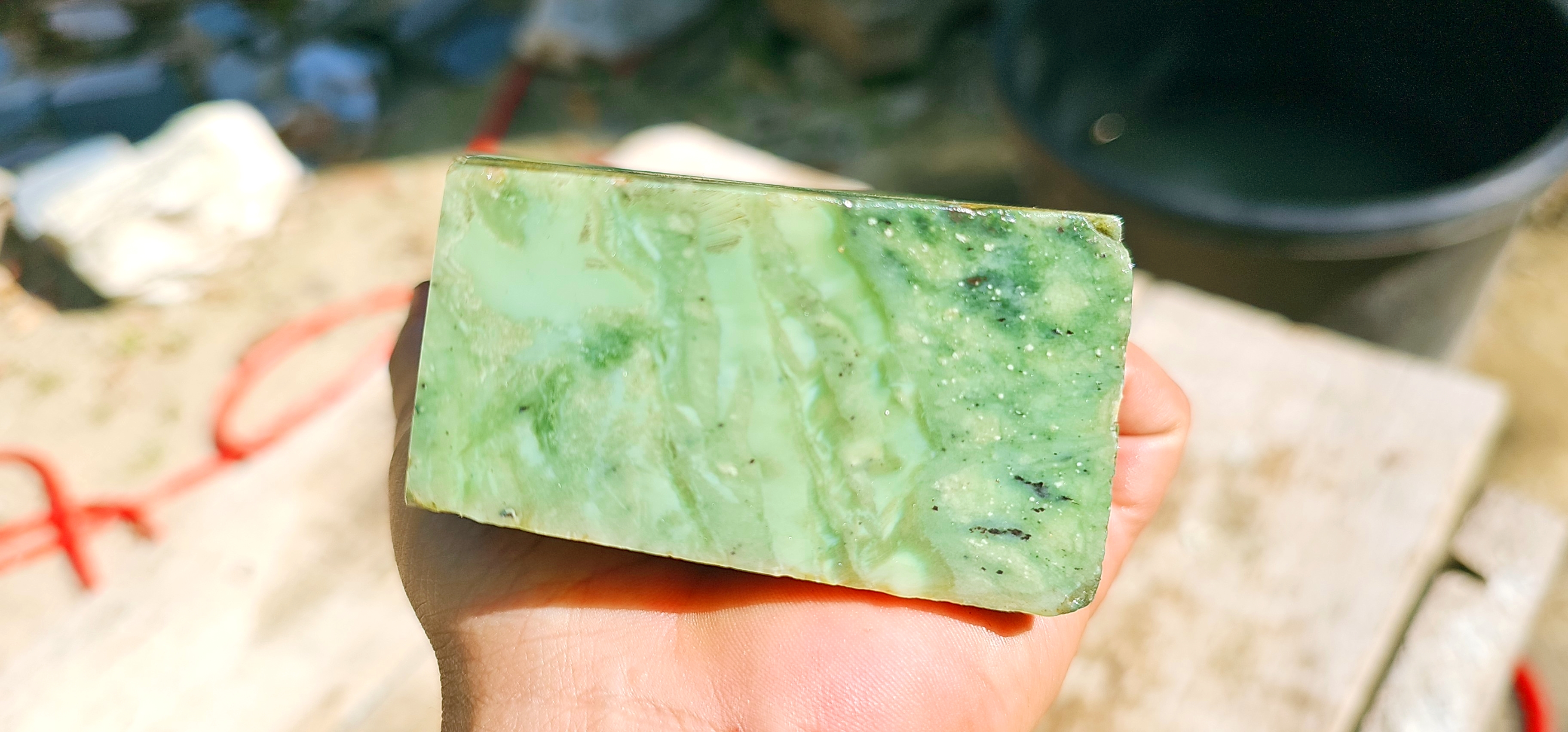 Aceh Natural Nephrite Jade – Pale Mint Green with White-Green Veining and Natural Dark Mineral Inclusions – 1.1 KG