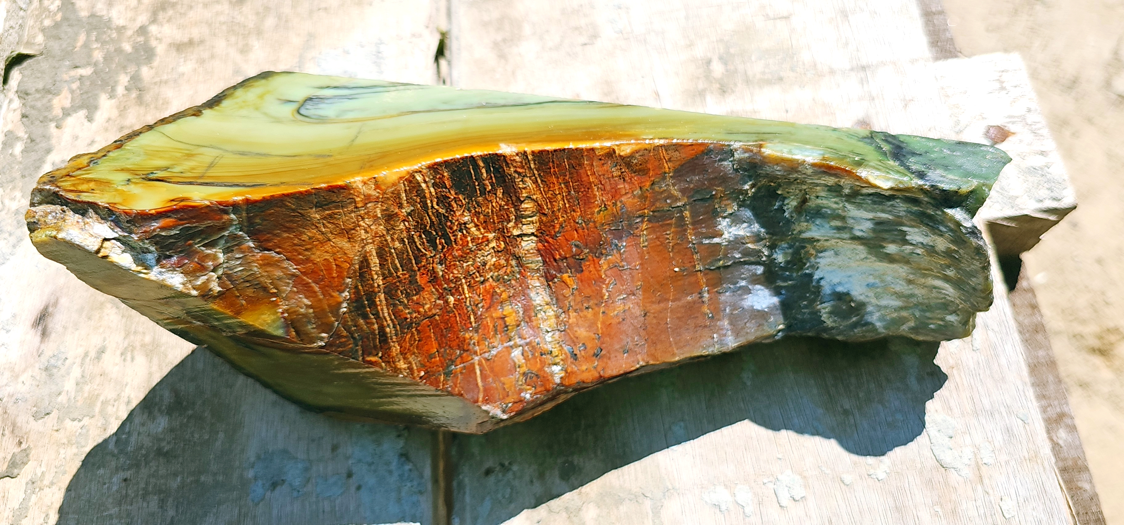 Aceh Natural Nephrite Jade – Pale Celadon Green with Blue-Grey Veining and Distinctive Golden-Brown Natural Matrix – 2.7 KG