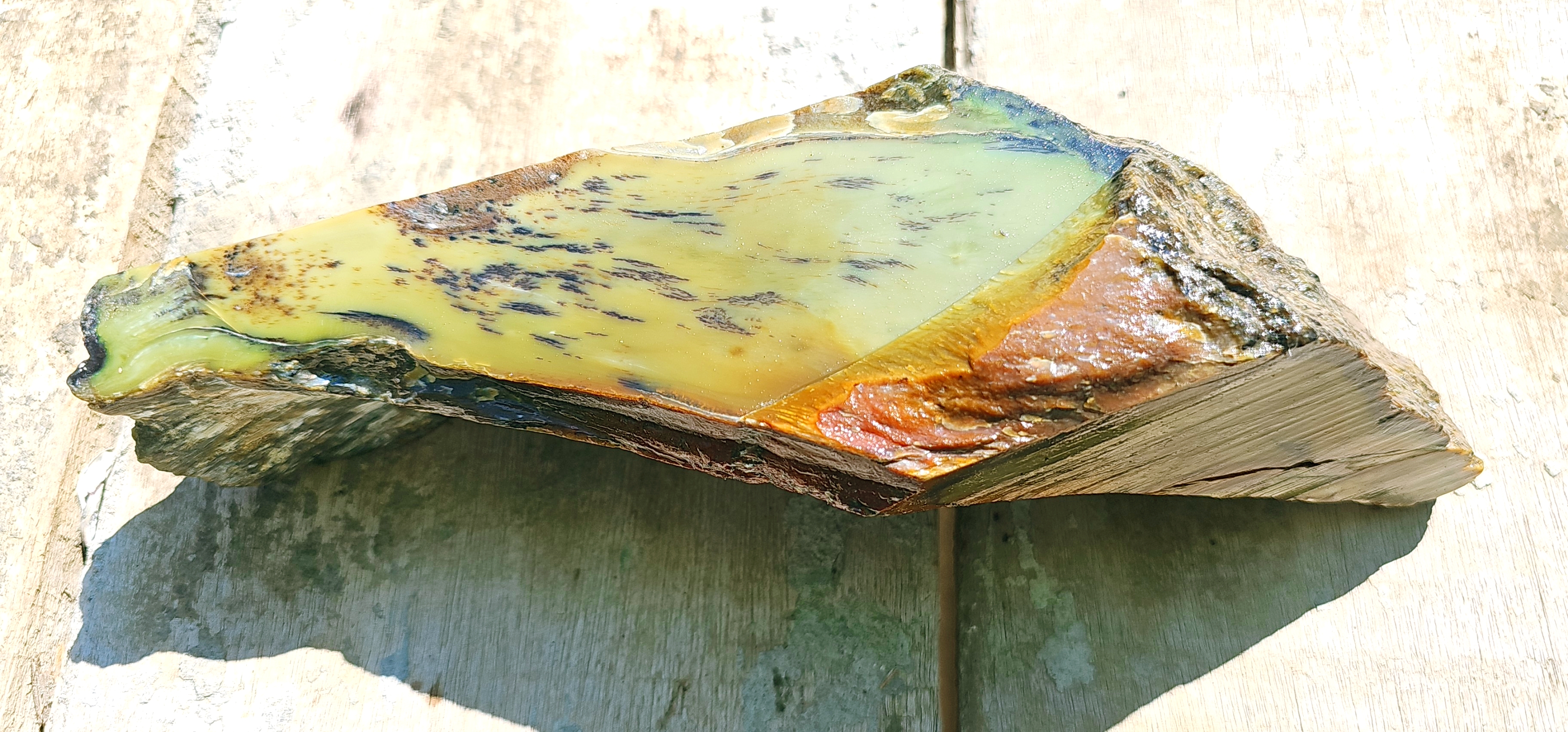 Aceh Natural Nephrite Jade – Pale Celadon Green with Blue-Grey Veining and Distinctive Golden-Brown Natural Matrix – 2.7 KG