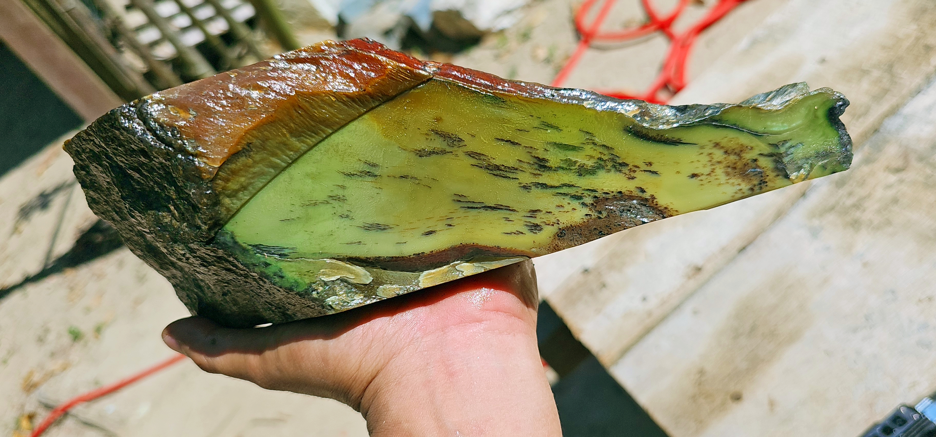 Aceh Natural Nephrite Jade – Pale Celadon Green with Blue-Grey Veining and Distinctive Golden-Brown Natural Matrix – 2.7 KG