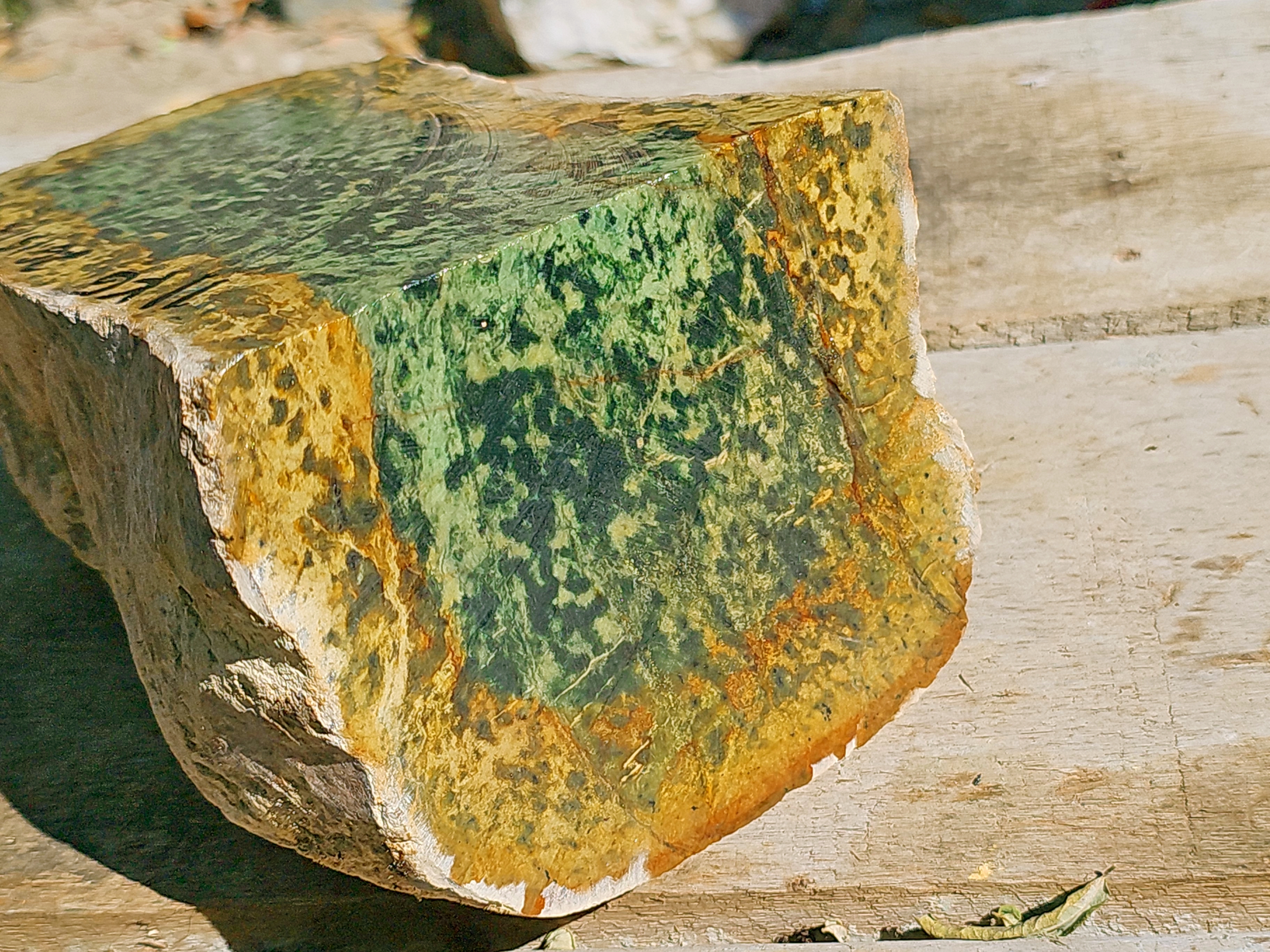 Aceh Natural Mottled Green and Golden Brown Nephrite Jade Slab – 11 KG