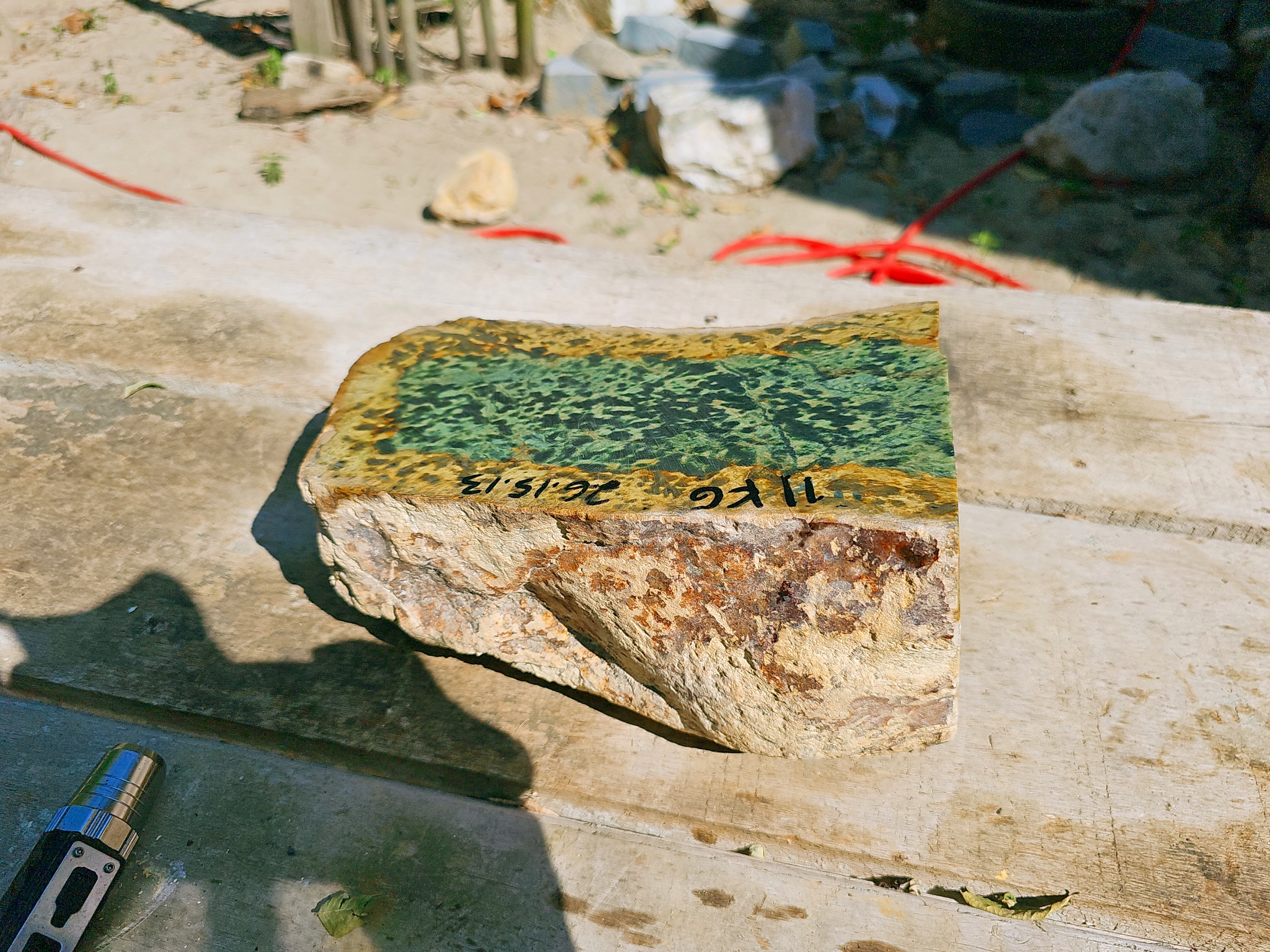 Aceh Natural Mottled Green and Golden Brown Nephrite Jade Slab – 11 KG