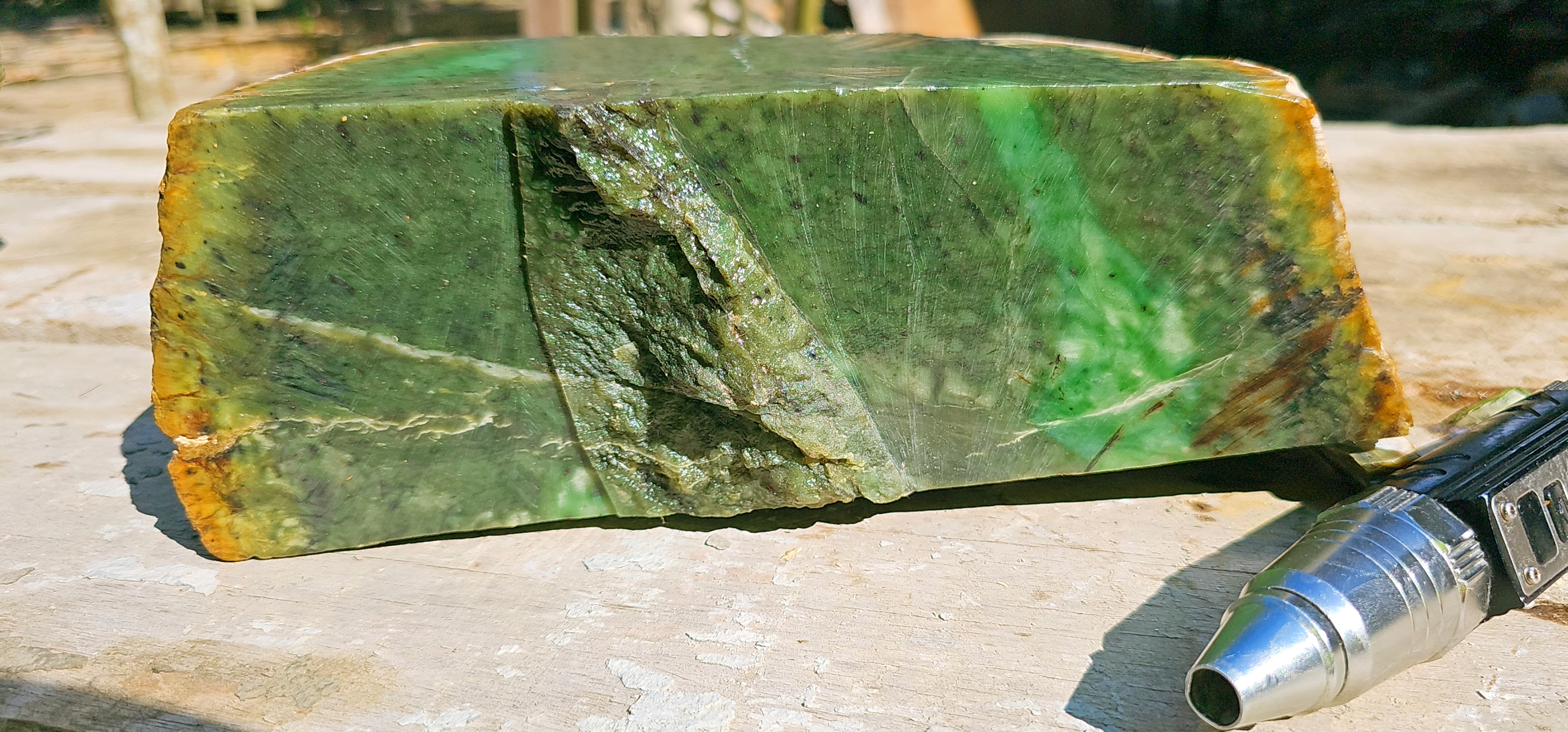 Aceh Natural Deep Forest Green and Moss Mottled Nephrite Jade Slab – 8.8 KG