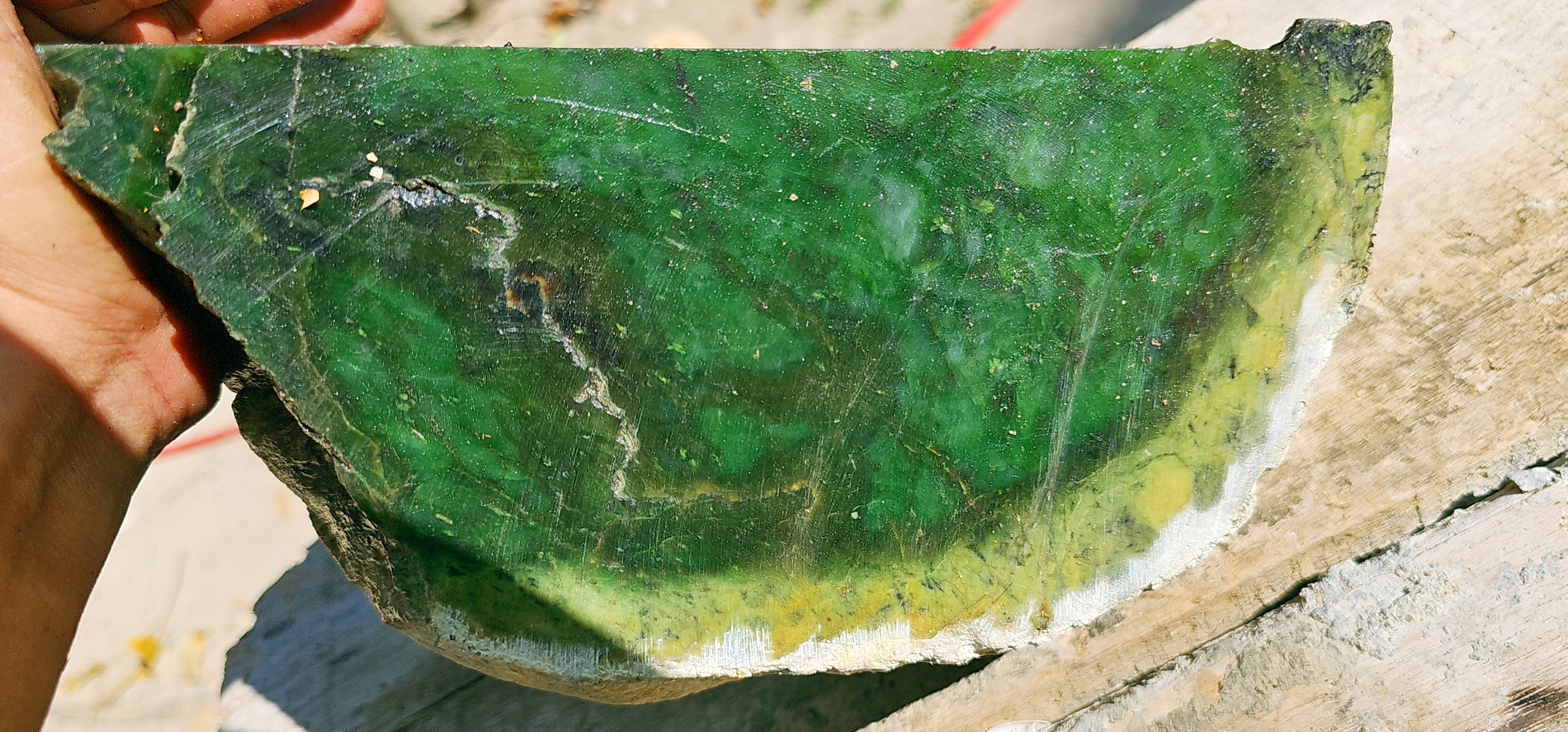 Aceh Natural Emerald Green and Yellow Nephrite Jade Slab – 7.5 KG