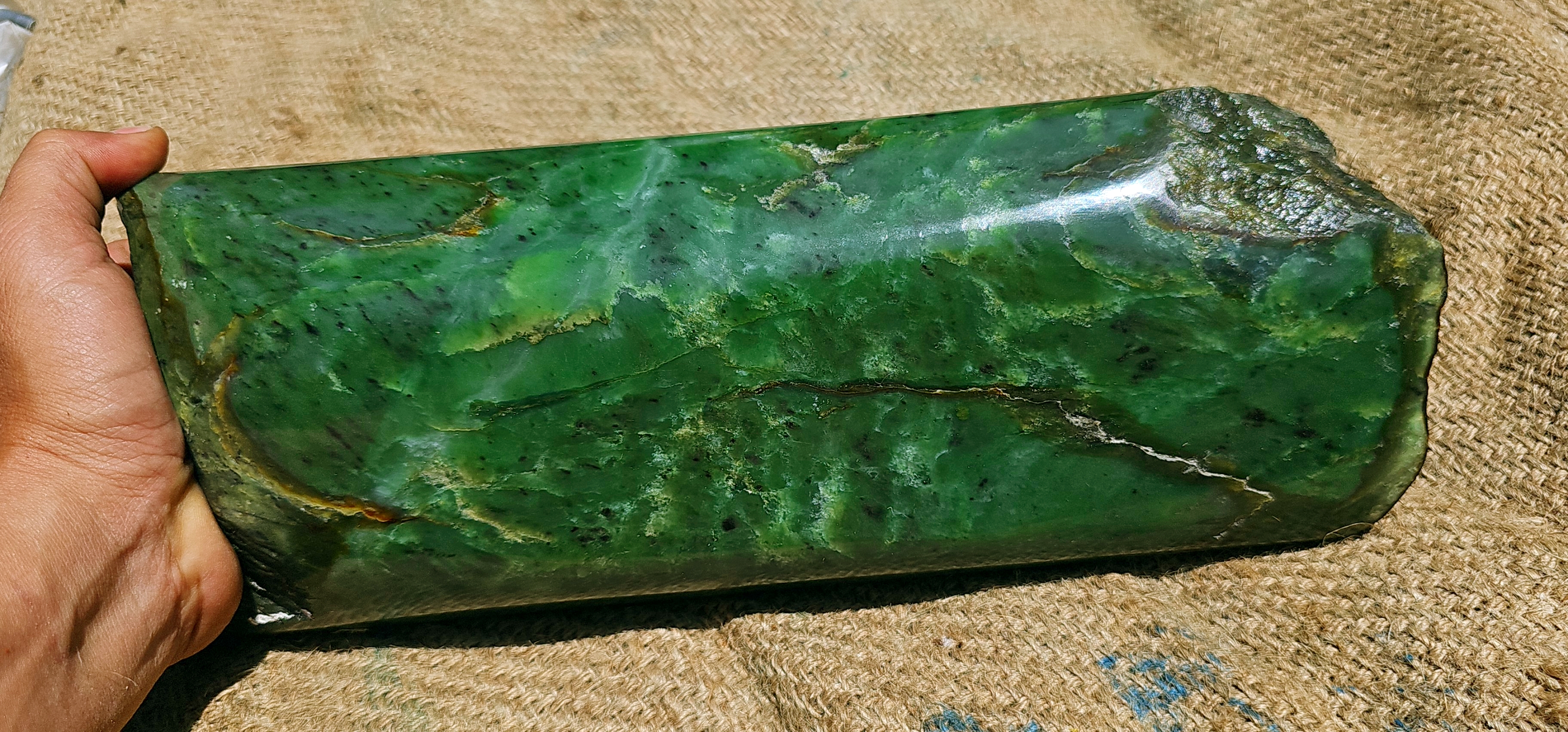 Aceh Natural Deep Green Nephrite Jade Slab – 4.3 KG