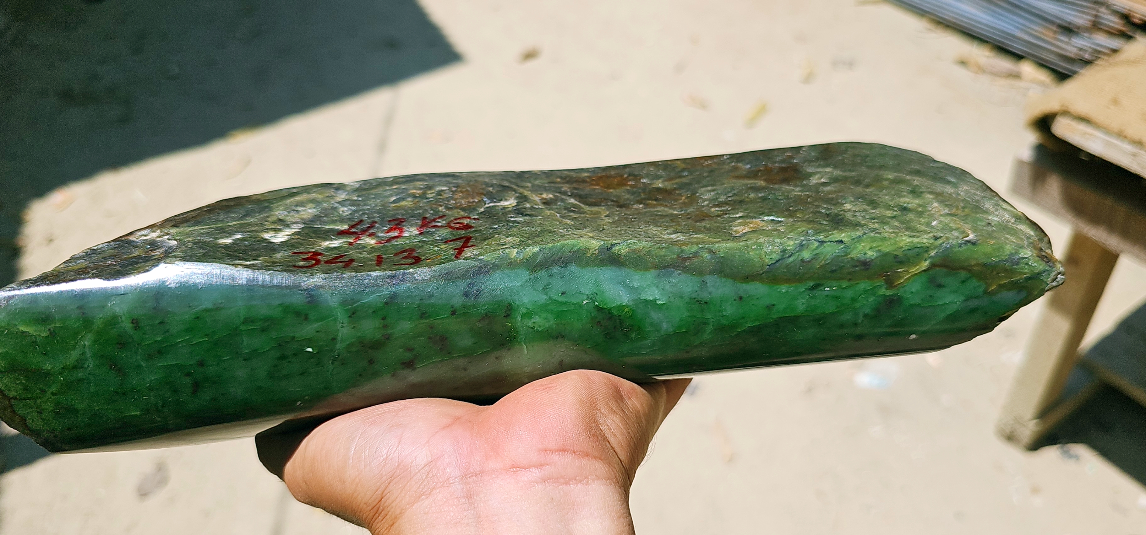 Aceh Natural Deep Green Nephrite Jade Slab – 4.3 KG