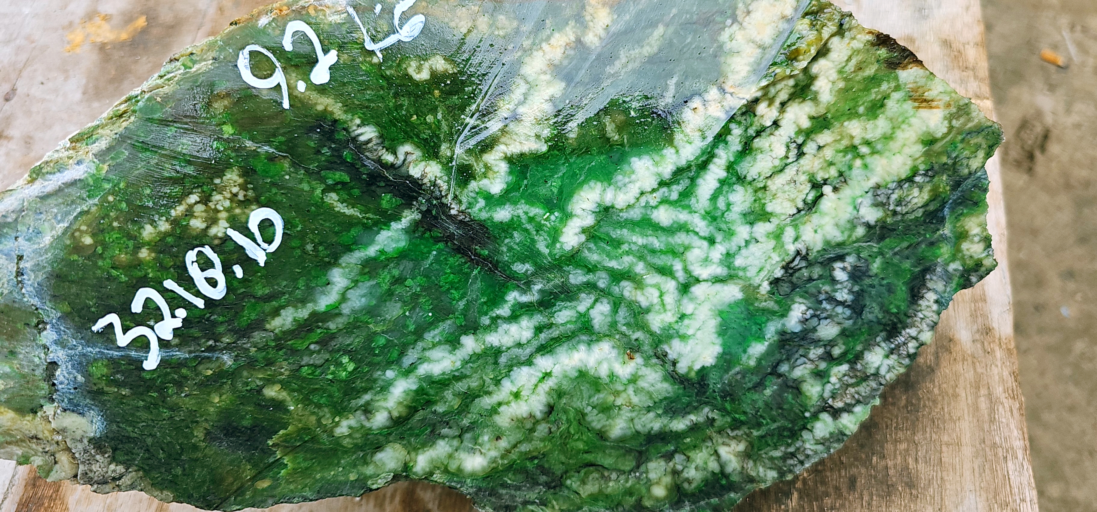 Aceh Natural Vivid Green and White Nephrite Jade Slab – 9.2 KG