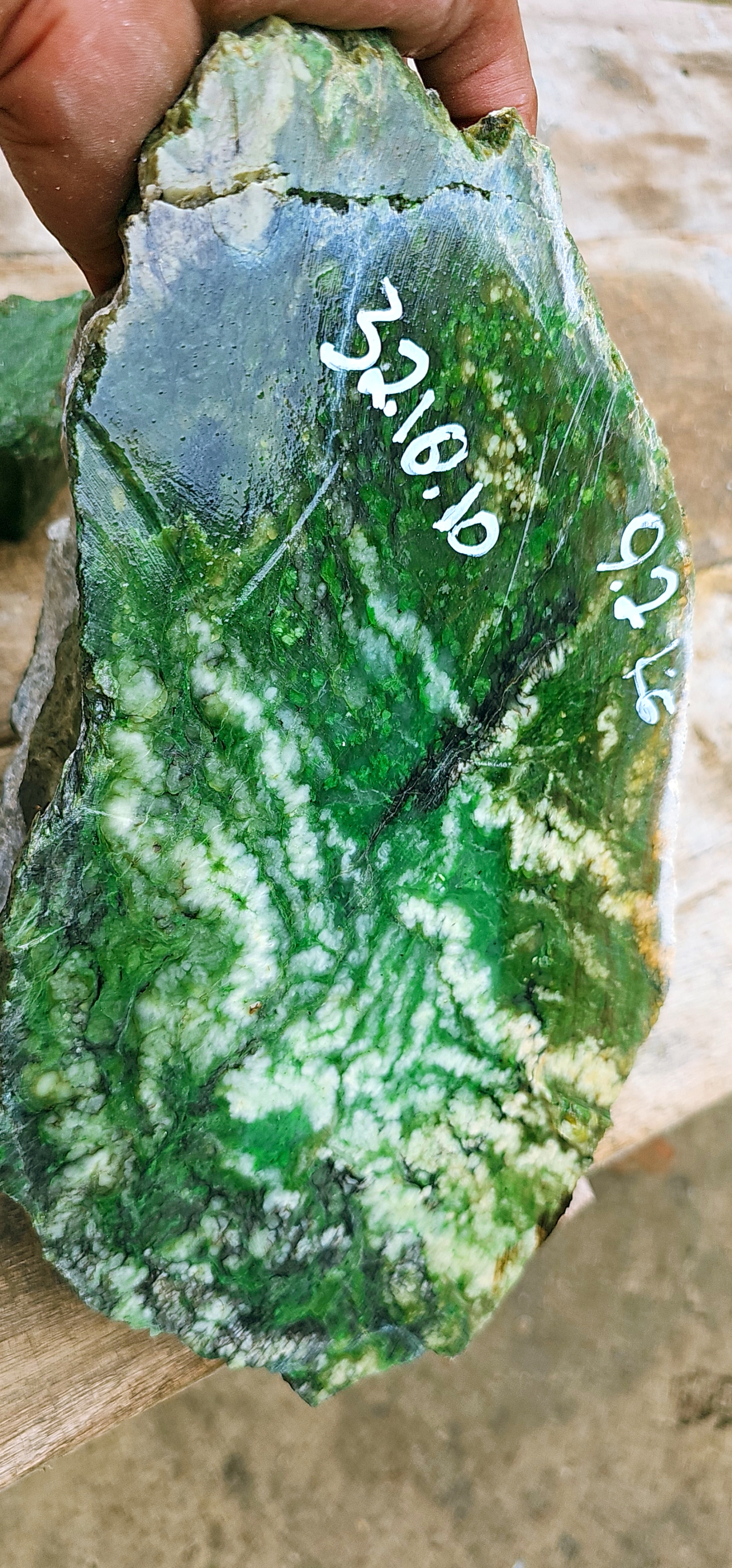 Aceh Natural Vivid Green and White Nephrite Jade Slab – 9.2 KG
