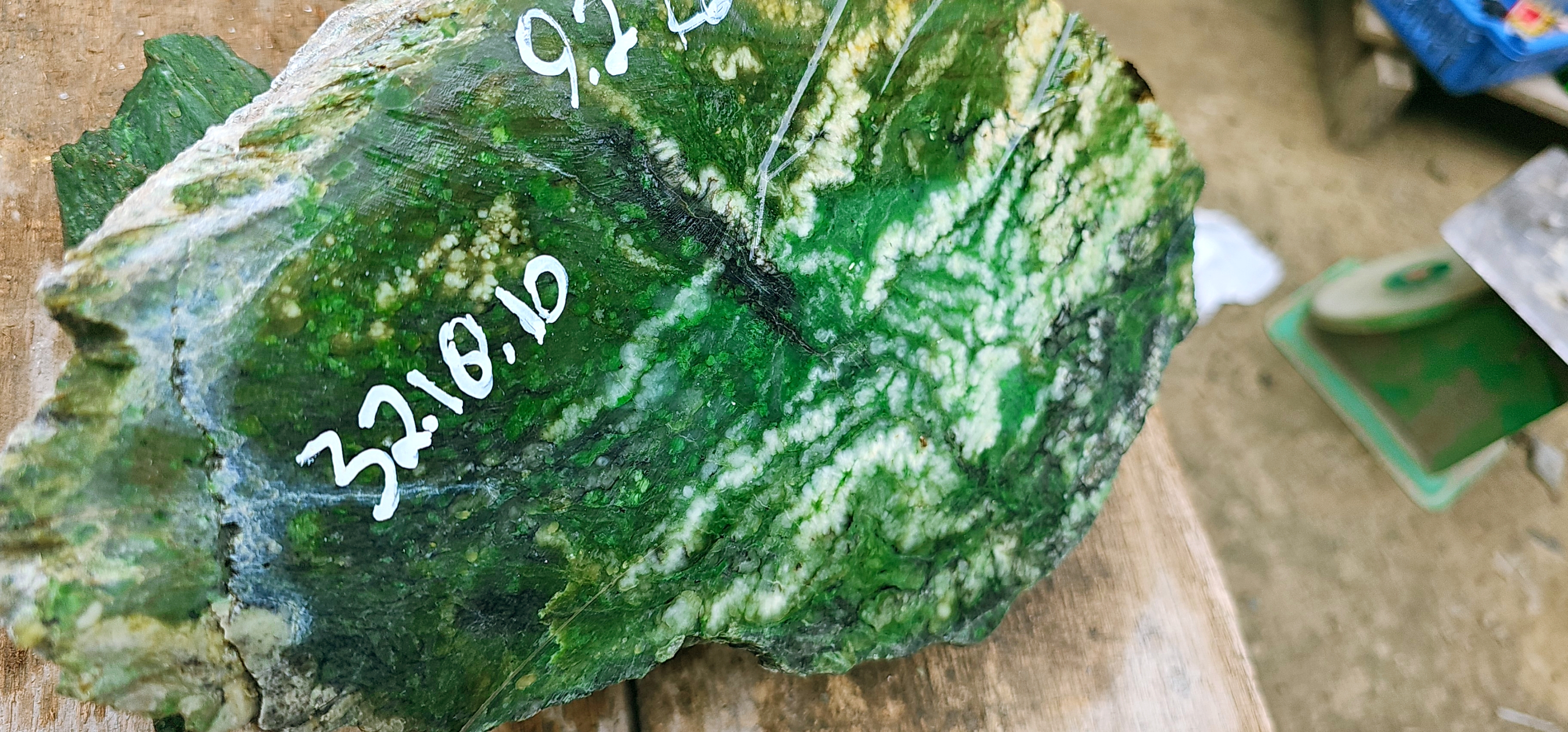 Aceh Natural Vivid Green and White Nephrite Jade Slab – 9.2 KG