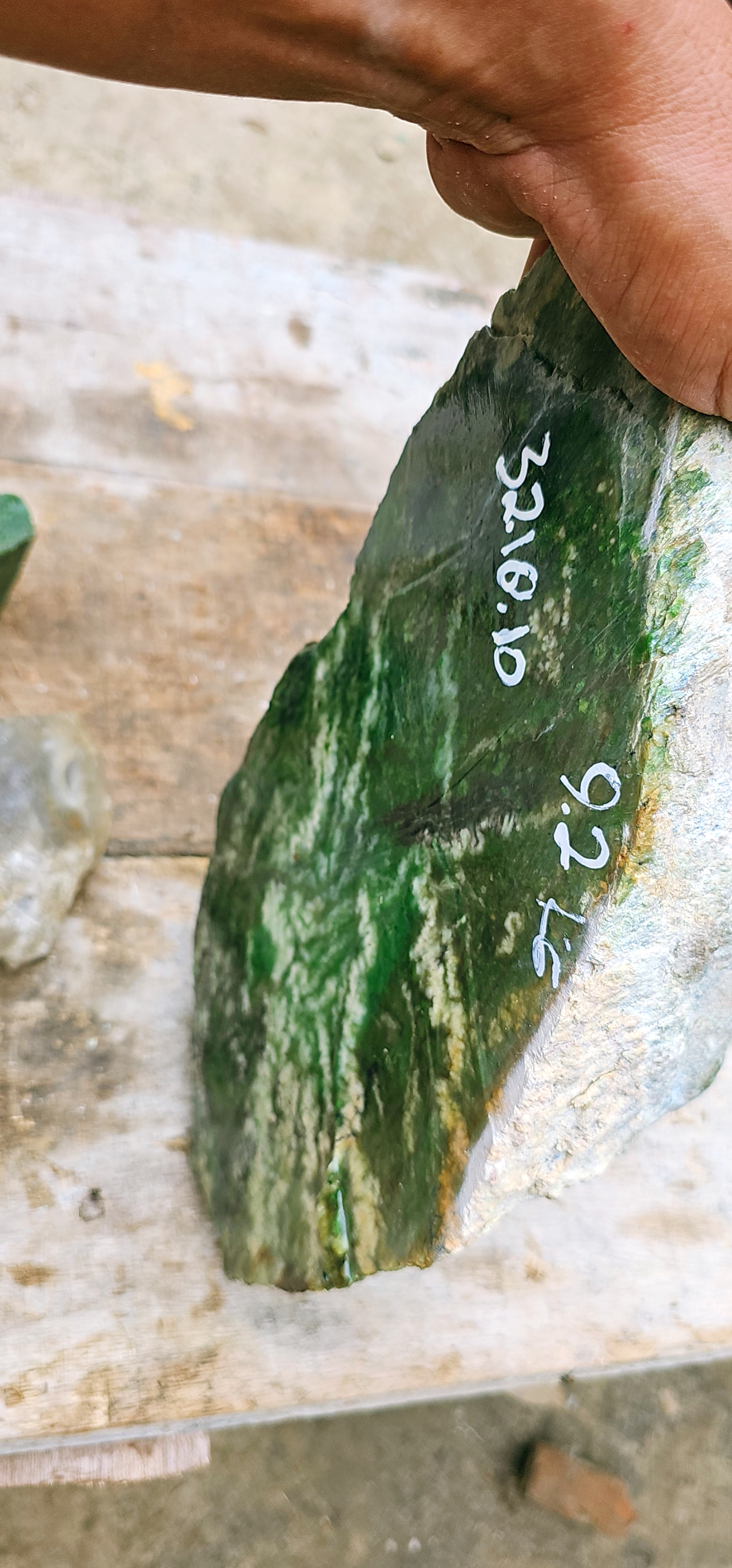 Aceh Natural Vivid Green and White Nephrite Jade Slab – 9.2 KG