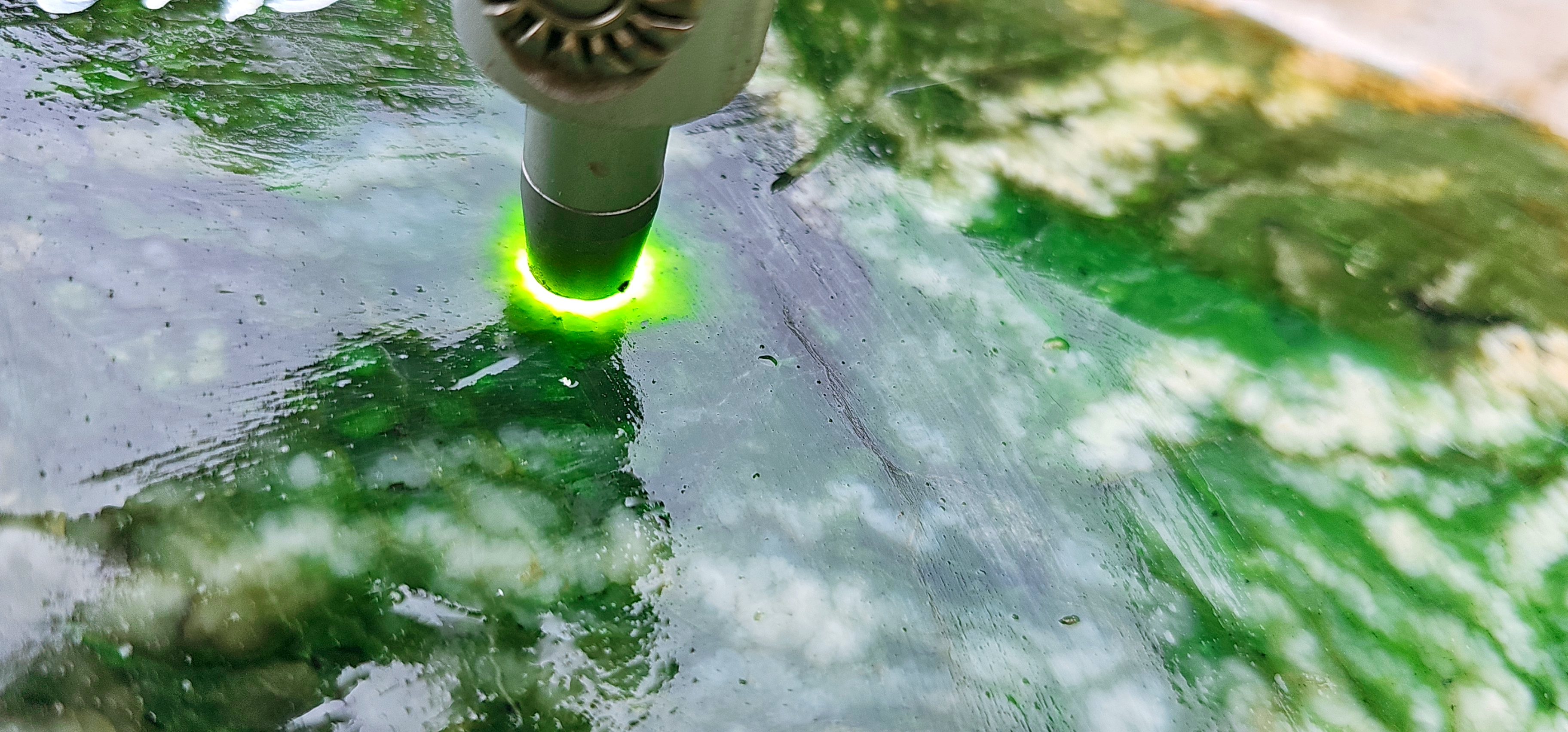 Aceh Natural Vivid Green and White Nephrite Jade Slab – 9.2 KG