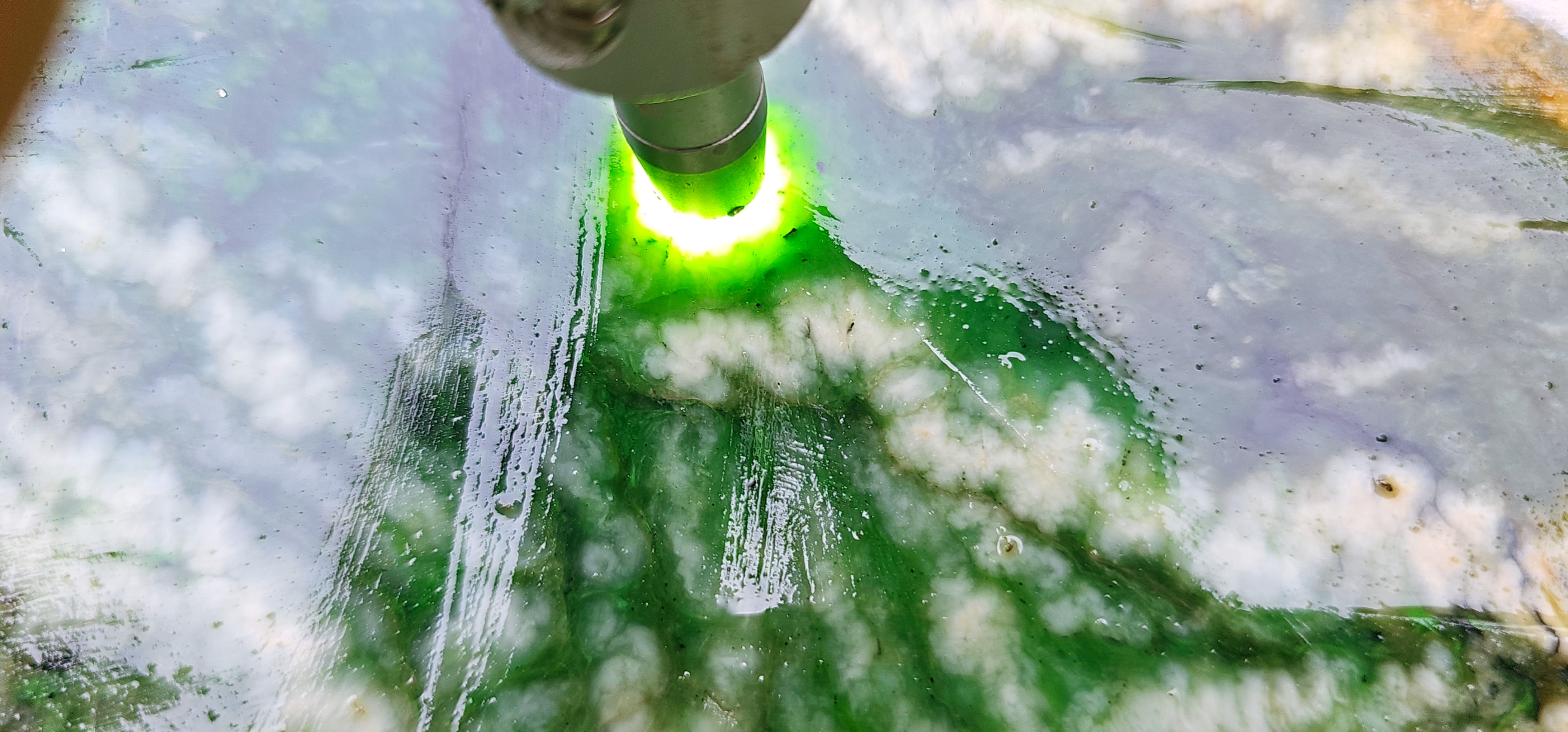 Aceh Natural Vivid Green and White Nephrite Jade Slab – 9.2 KG