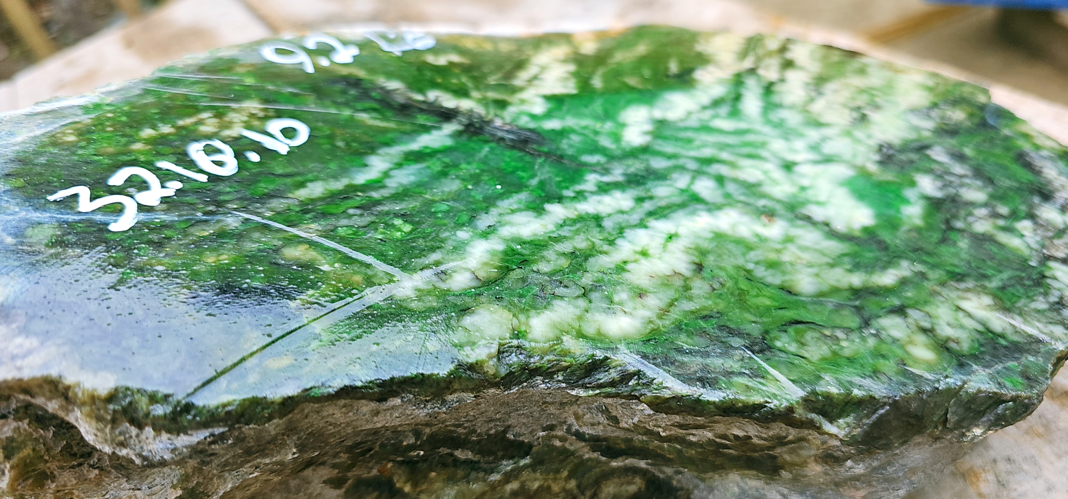 Aceh Natural Vivid Green and White Nephrite Jade Slab – 9.2 KG