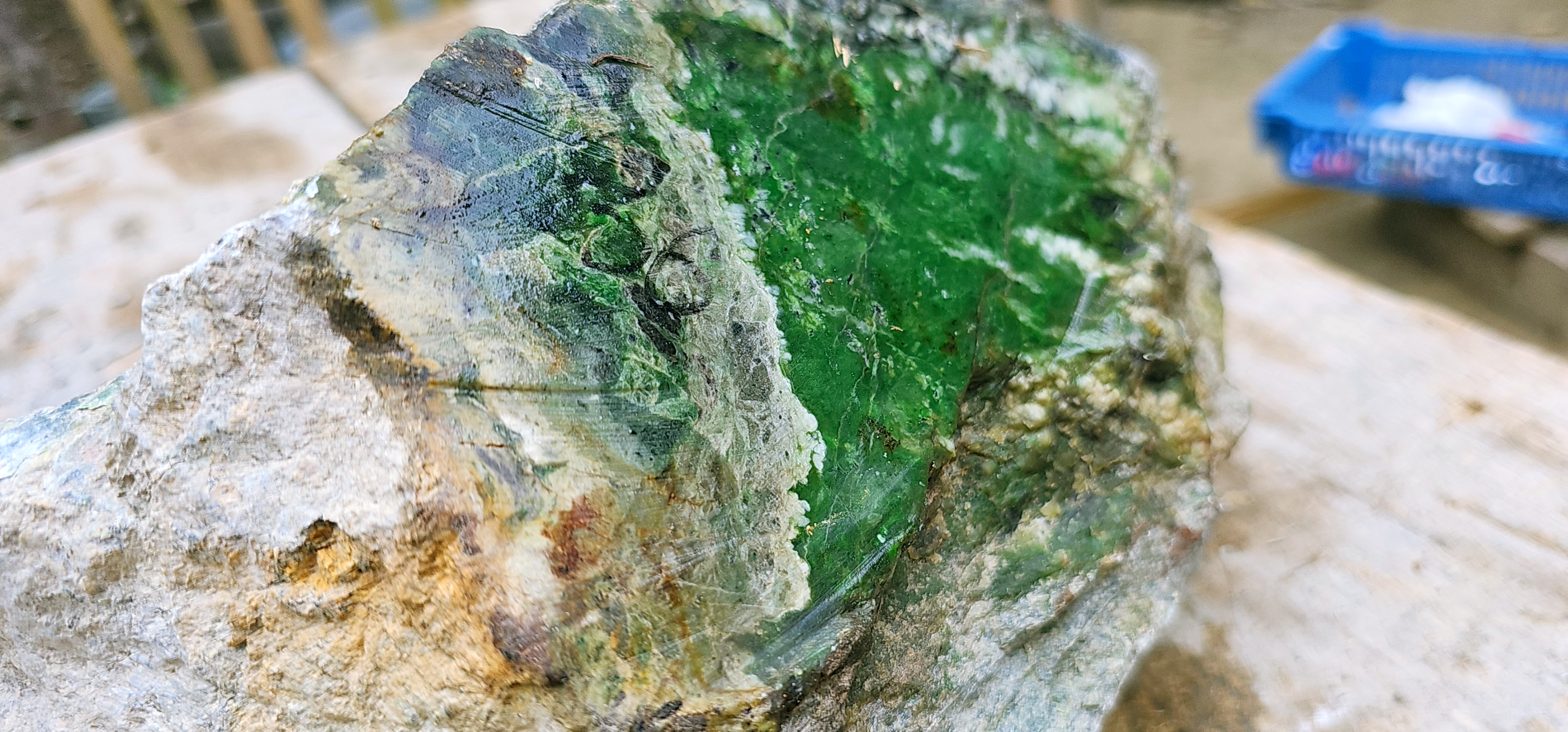 Aceh Natural Vivid Green and White Nephrite Jade Slab – 9.2 KG