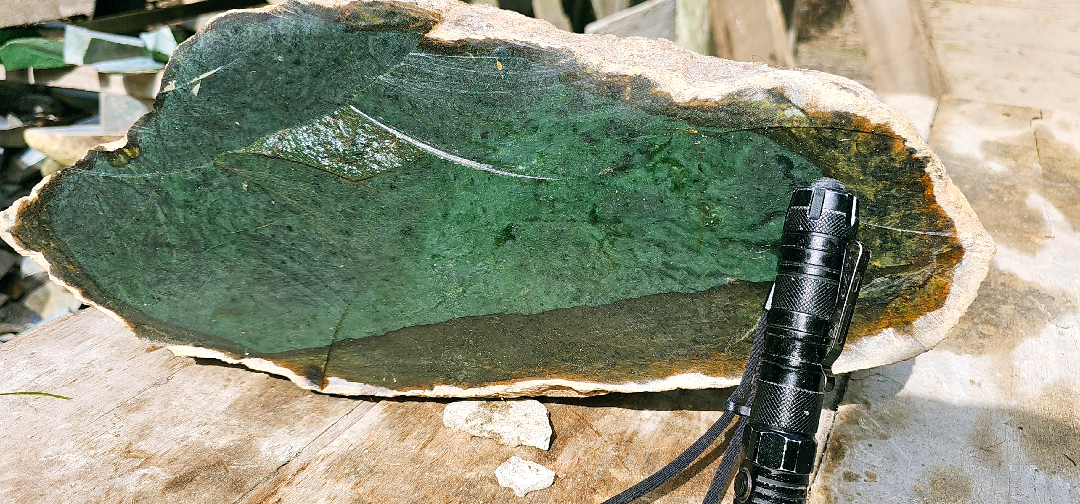 Aceh Natural Deep Green Nephrite Jade Slab – 10 KG