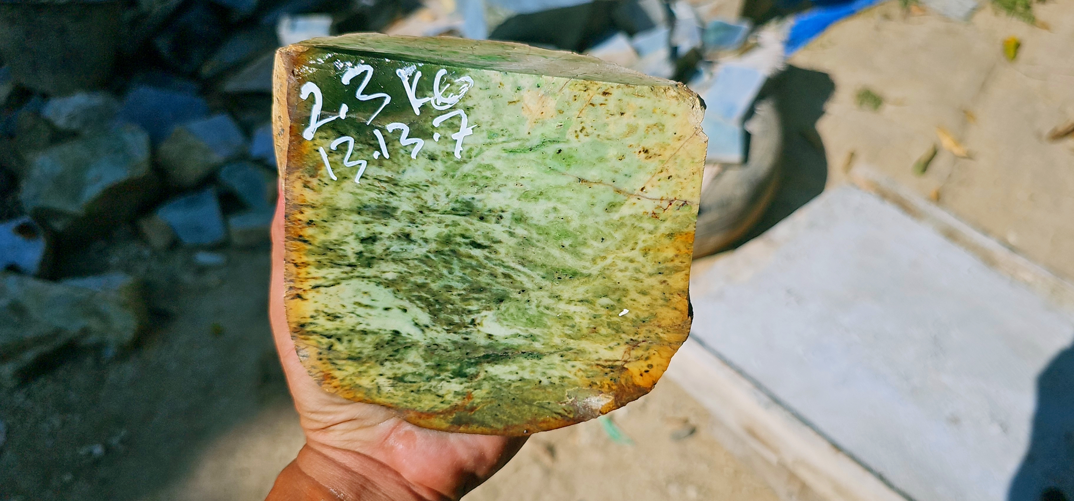 Aceh Natural Mottled Green Nephrite Jade Raw Stone – 2.3 KG