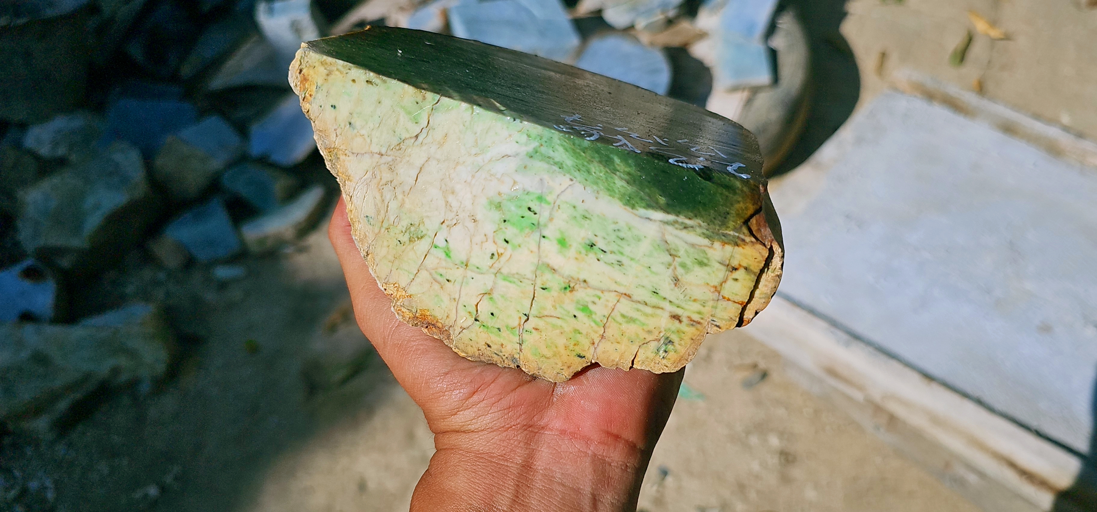 Aceh Natural Mottled Green Nephrite Jade Raw Stone – 2.3 KG