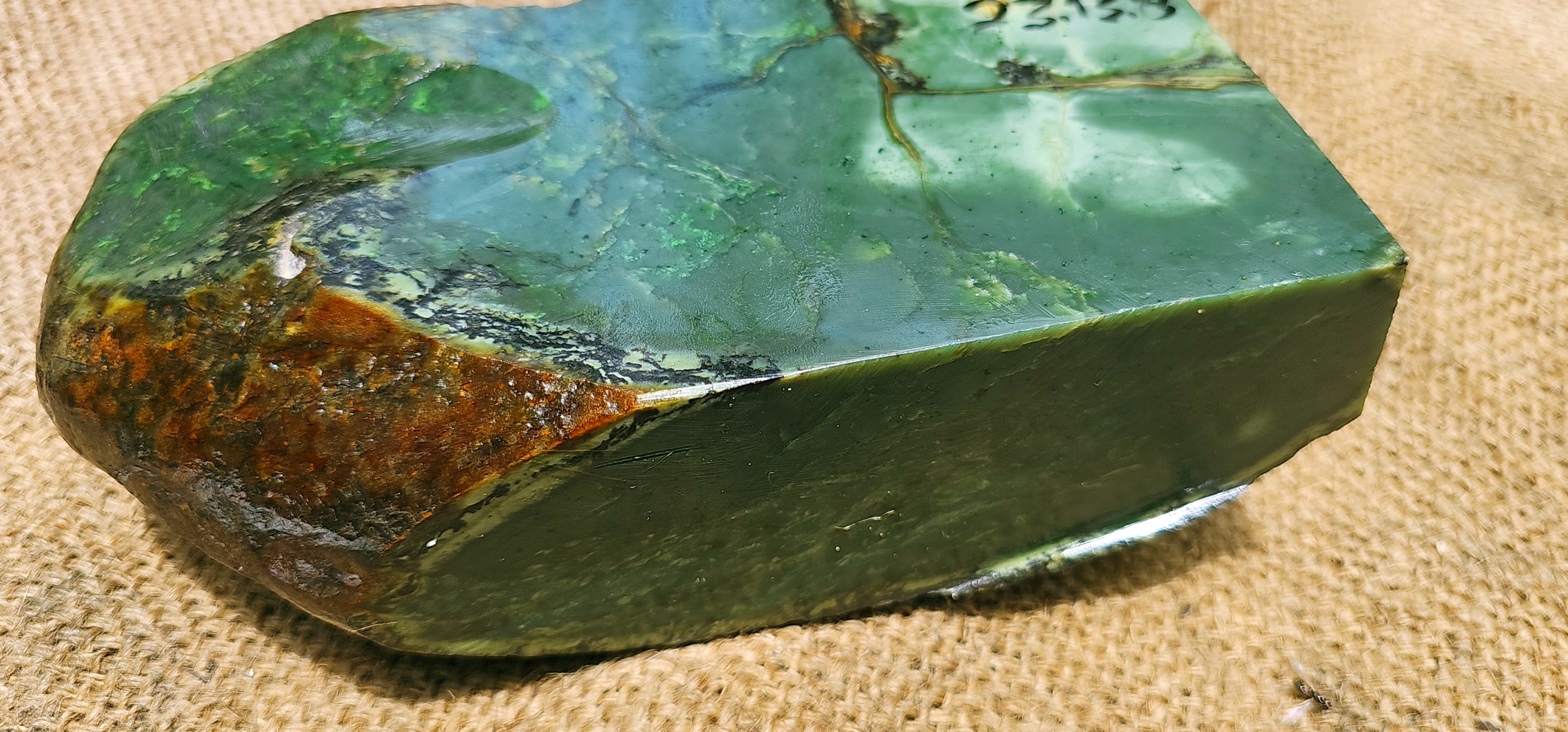Aceh Natural Deep Forest Green Nephrite Jade Slab Rough Stone with Brown-Green Patches – 5.3 KG