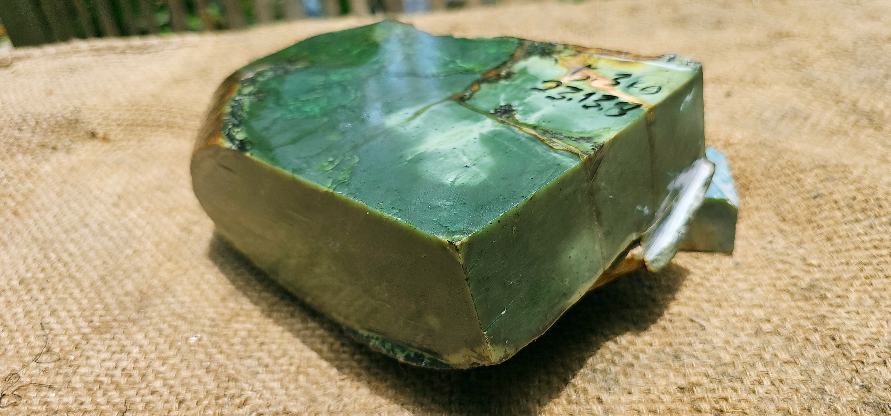 Aceh Natural Deep Forest Green Nephrite Jade Slab Rough Stone with Brown-Green Patches – 5.3 KG