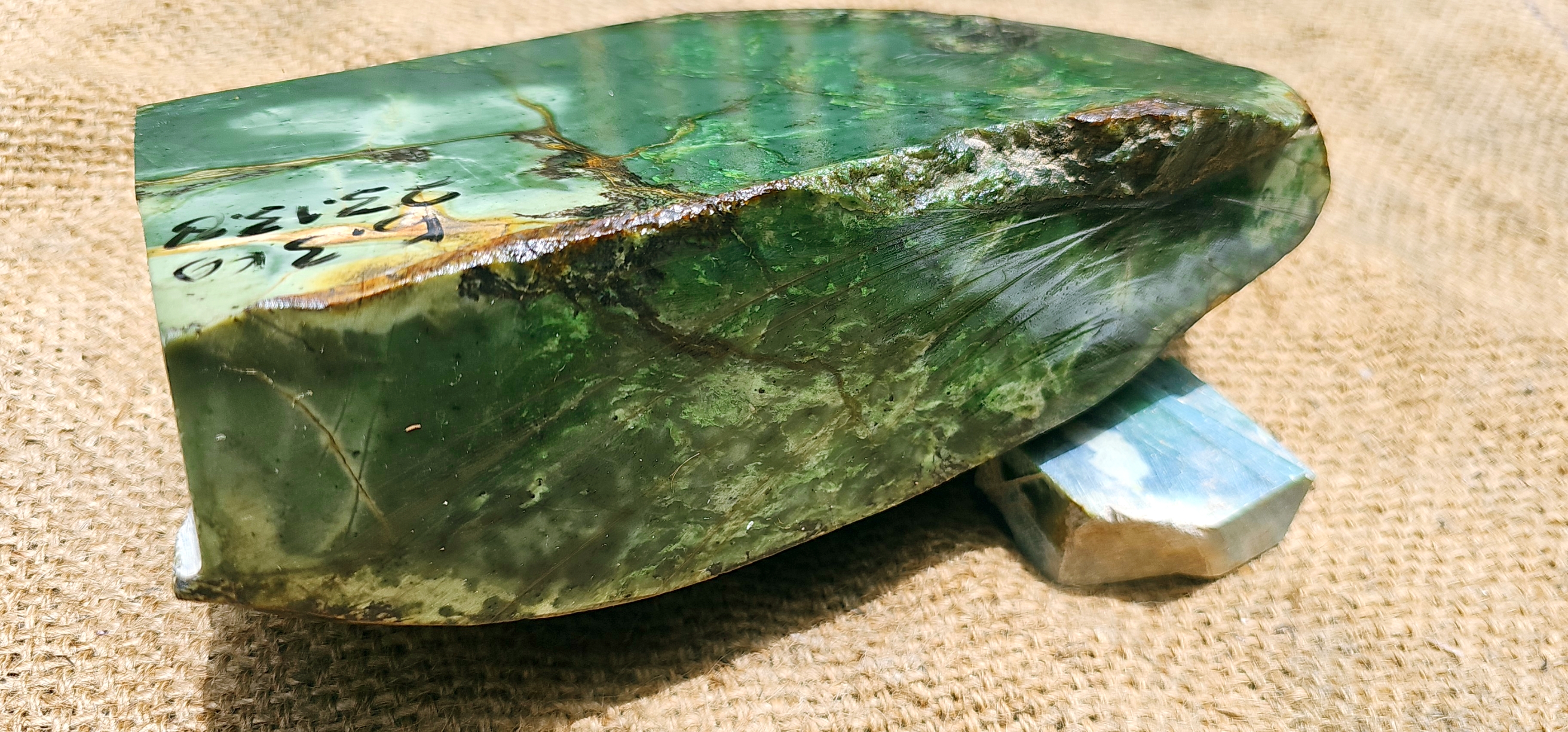 Aceh Natural Deep Forest Green Nephrite Jade Slab Rough Stone with Brown-Green Patches – 5.3 KG