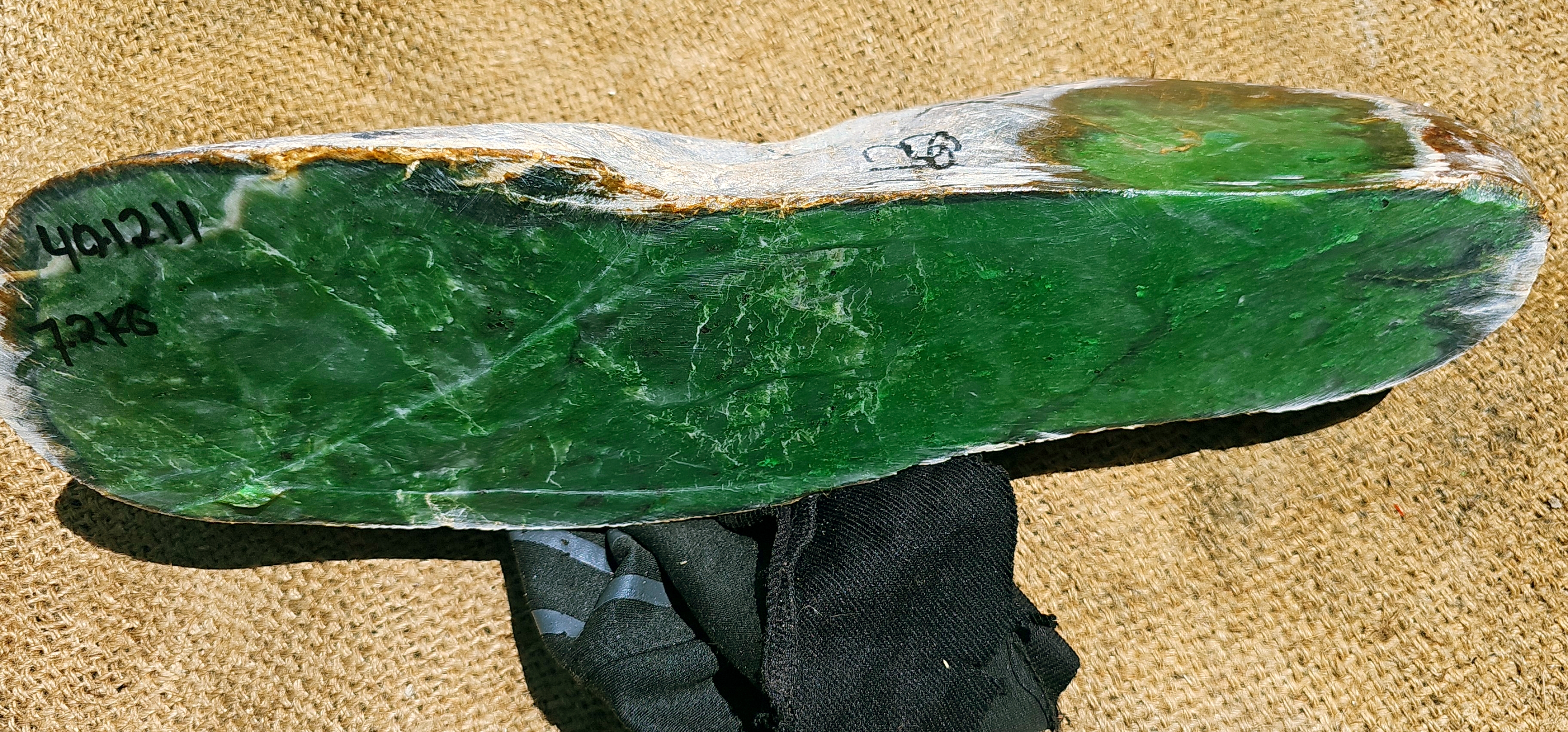 Aceh Natural Deep Forest Green Nephrite Jade Rough Stone with Cloudy Patterns and Veining – 7.2 KG