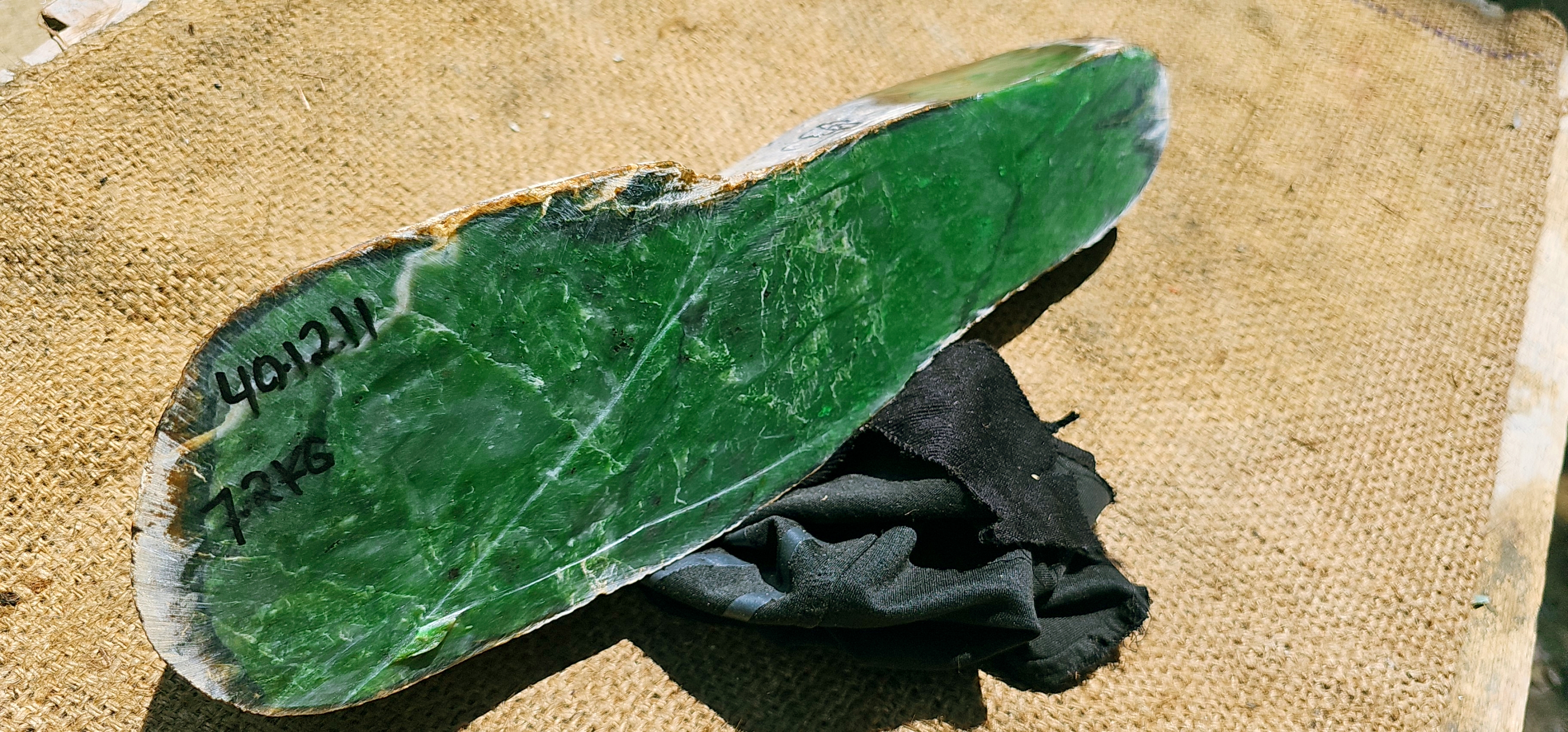 Aceh Natural Deep Forest Green Nephrite Jade Rough Stone with Cloudy Patterns and Veining – 7.2 KG