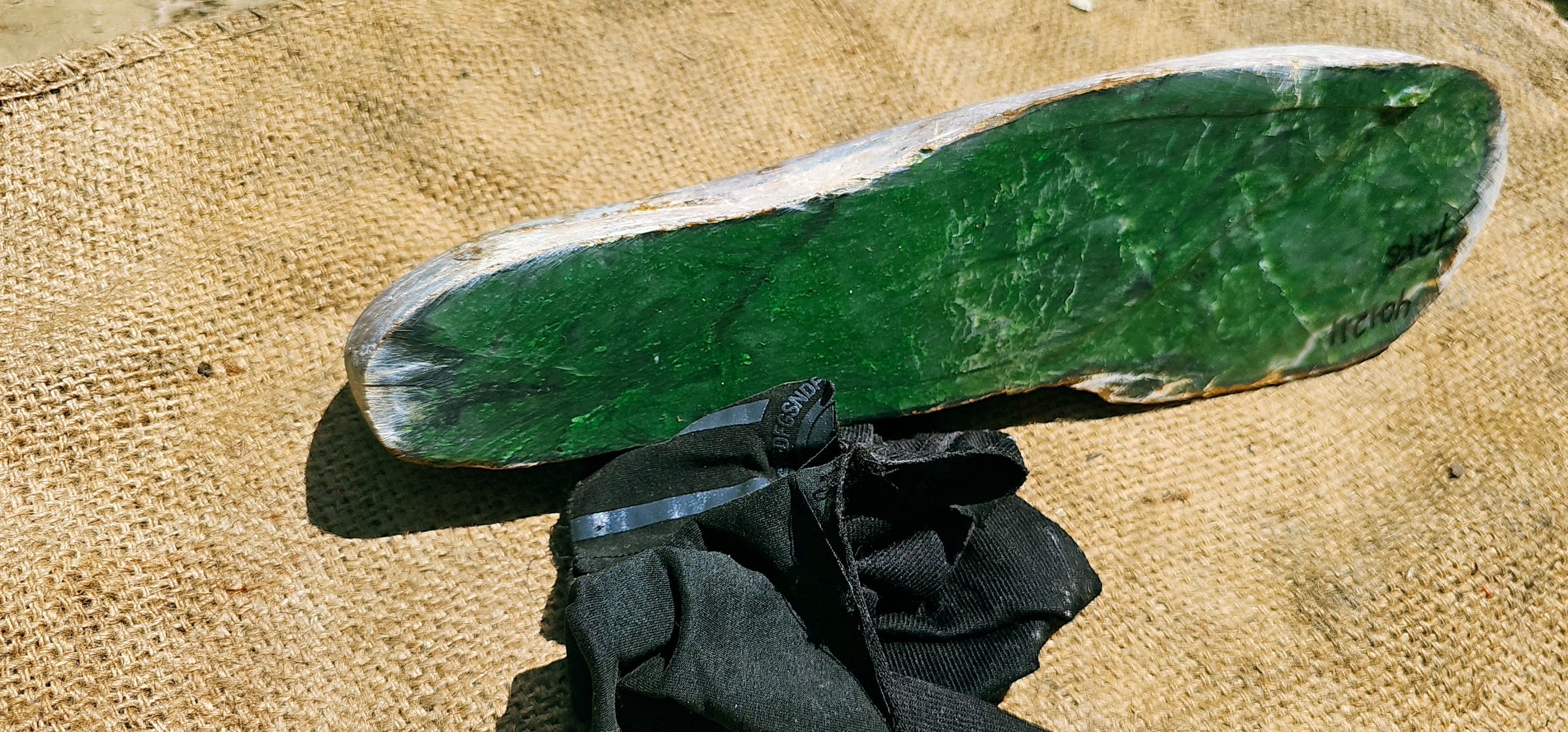 Aceh Natural Deep Forest Green Nephrite Jade Rough Stone with Cloudy Patterns and Veining – 7.2 KG