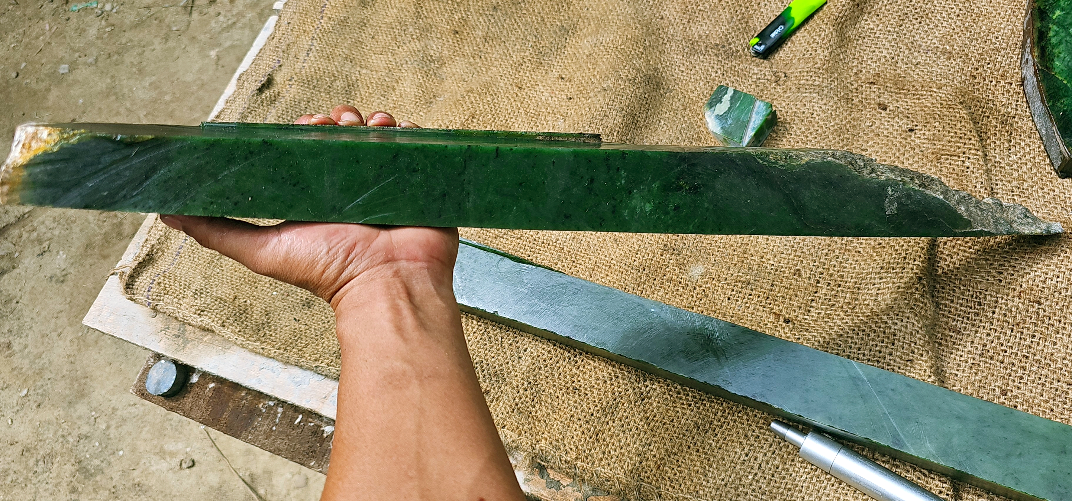 Aceh Natural Deep Forest Green Nephrite Jade Slab Rough Stone – 2.6 KG
