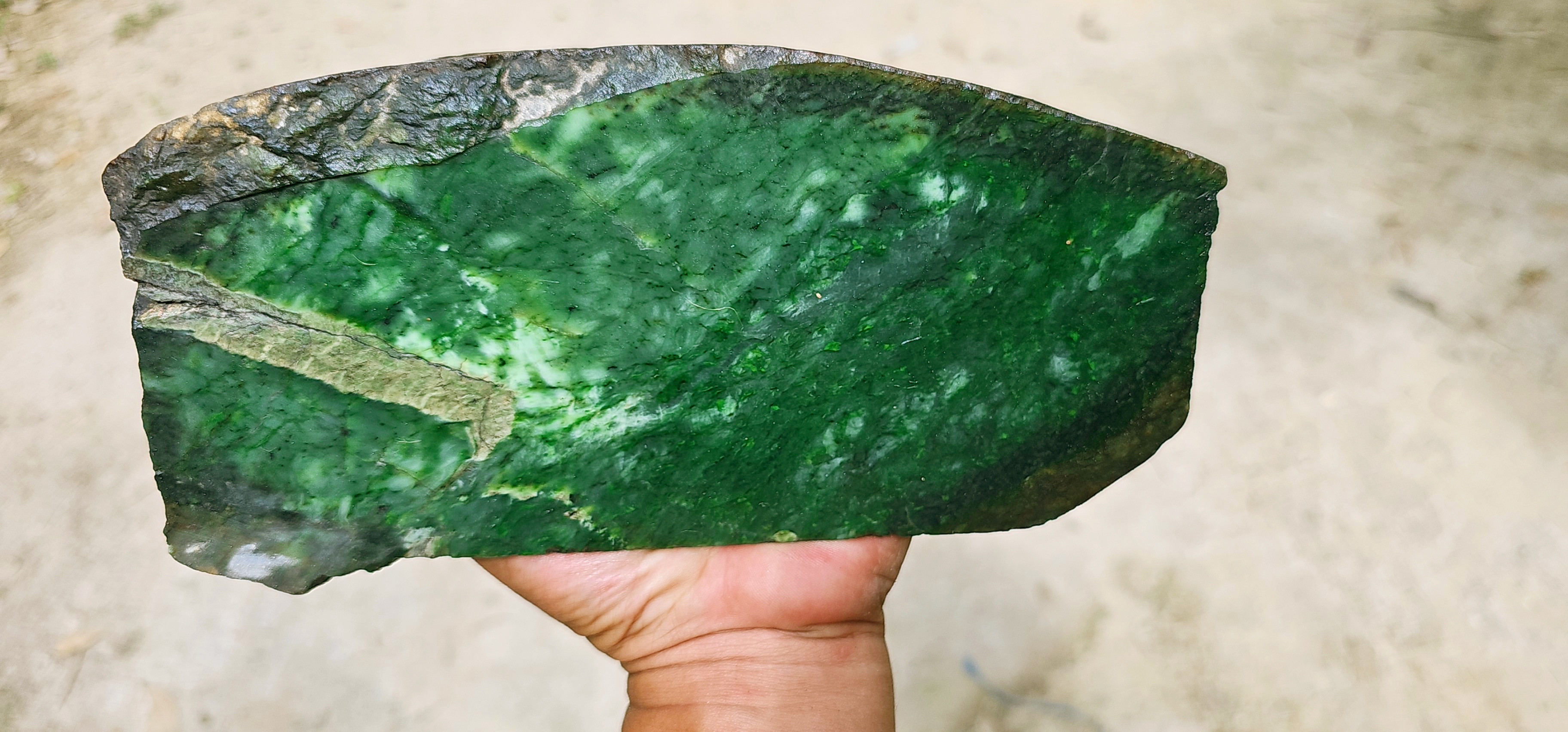 Aceh Natural Deep Forest Green Nephrite Jade with Natural Veining Rough Stone – 1.3 KG